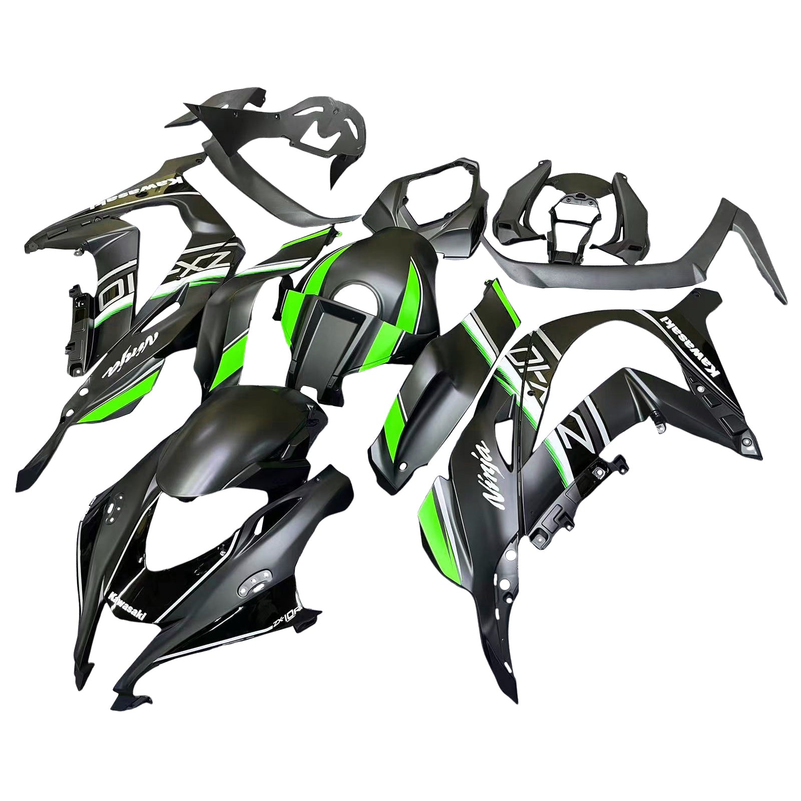 Amotopart 2016-2020 Kawasaki ZX10R Black&Green Style10 Fairing Kit