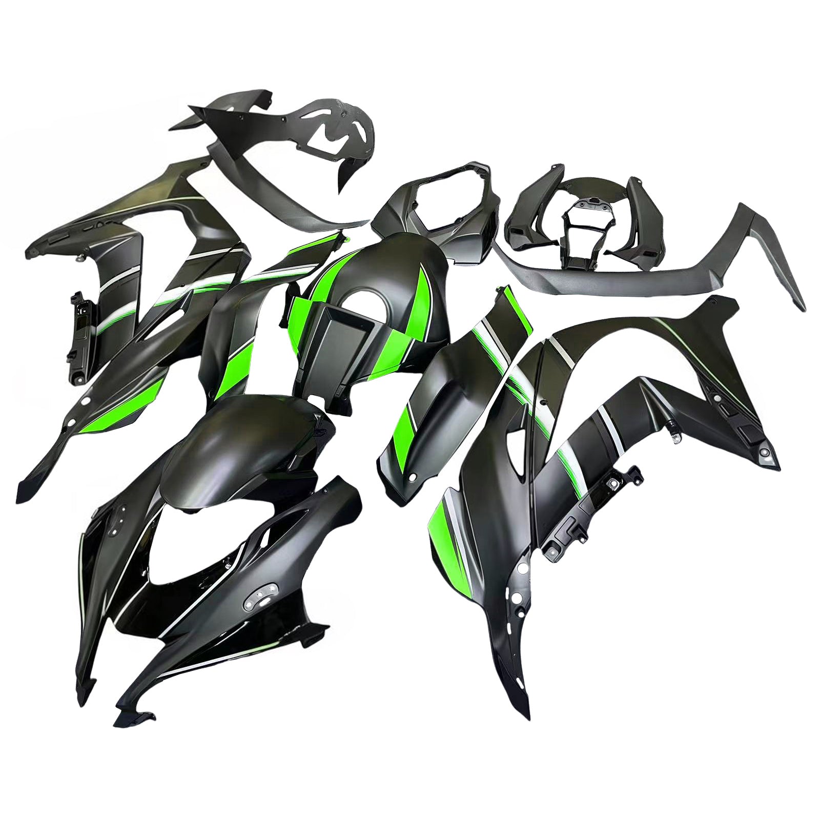 Amotopart 2016-2020 Kawasaki ZX10R Black & Green Style 10 Fairing Kit