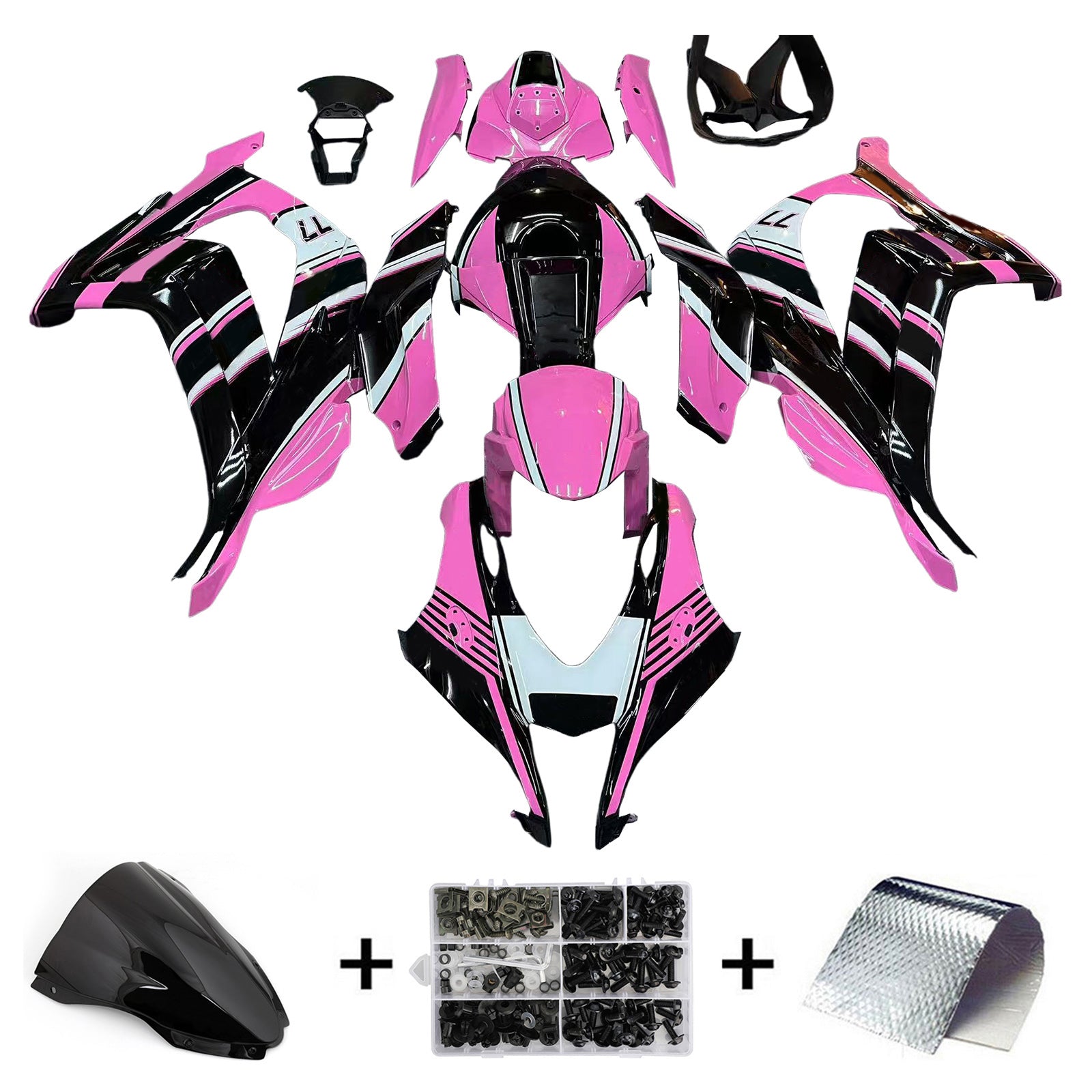Amotopart 2016-2020 Kawasaki ZX10R Pink&Black Fairing Kit