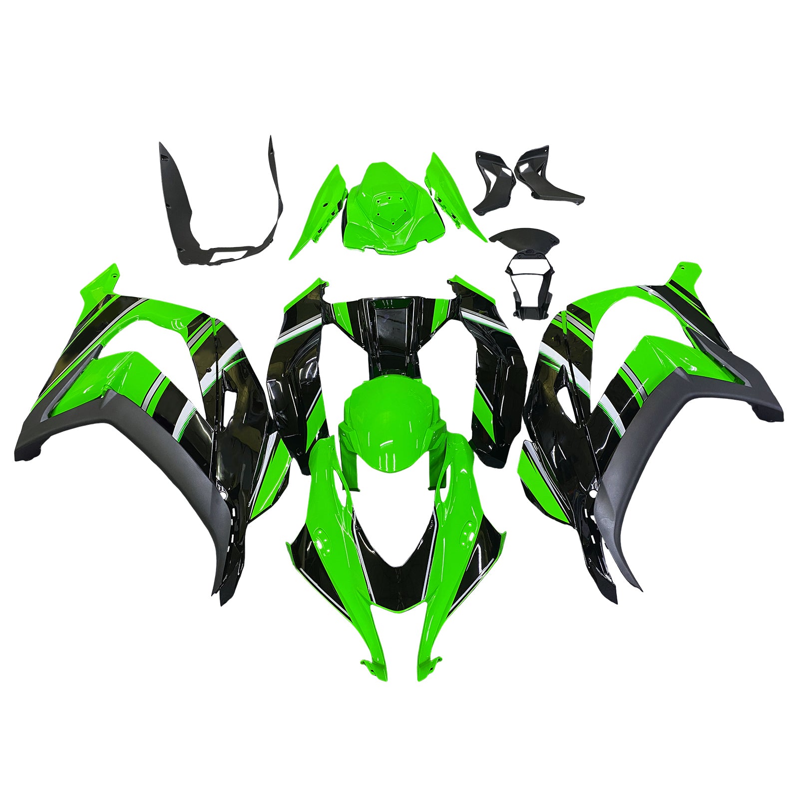 Amotopart 2016-2020 Kawasaki ZX10R Black&Green Style8 Fairing Kit