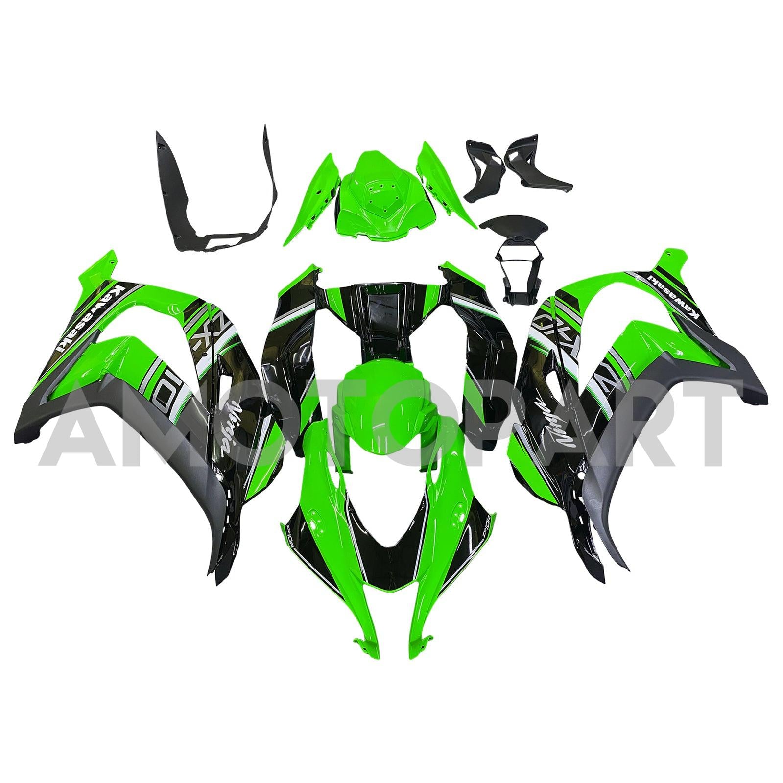 Amotopart 2016-2020 Kawasaki ZX10R Black&Green Style8 Fairing Kit