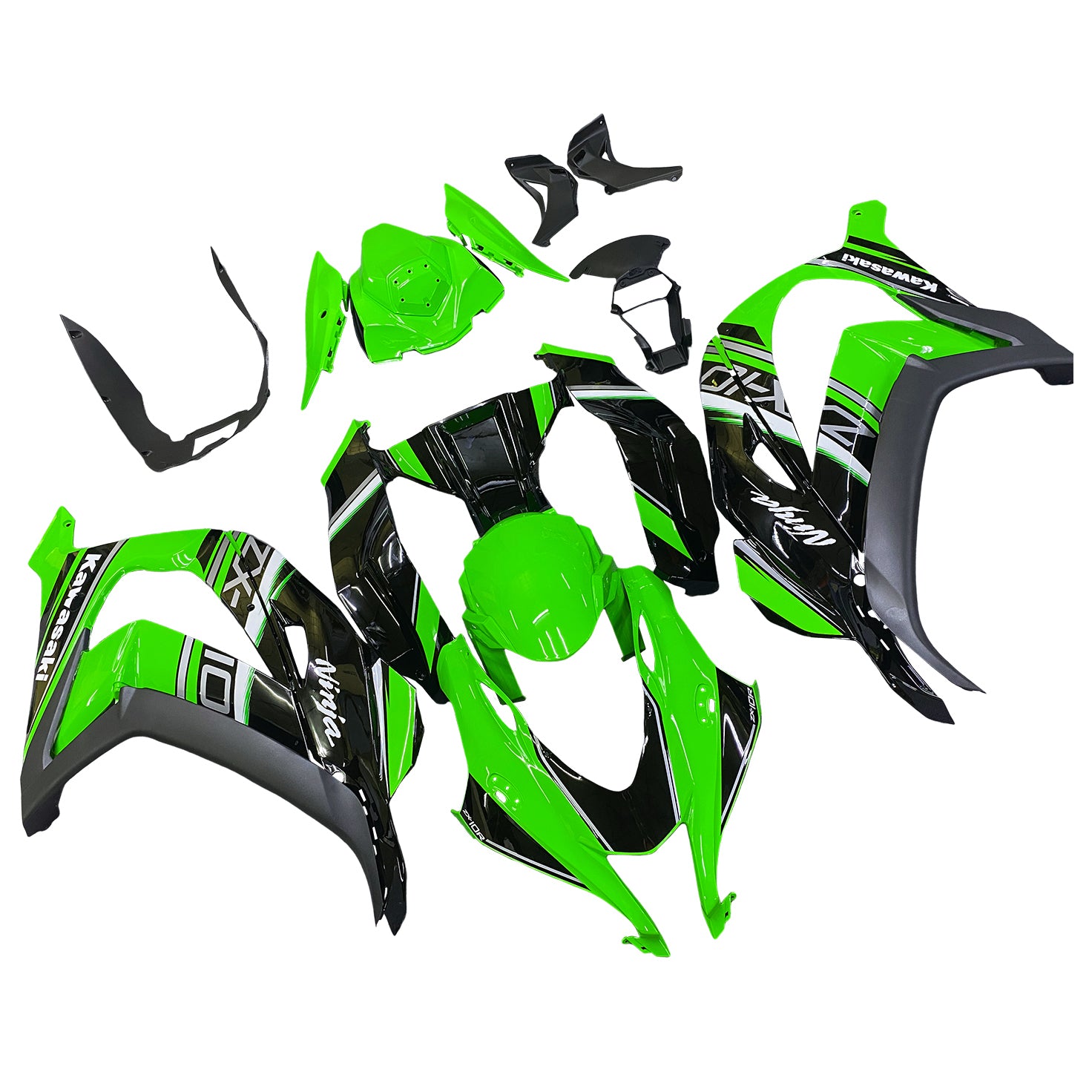 Amotopart 2016-2020 Kawasaki ZX10R Black&Green Style8 Fairing Kit