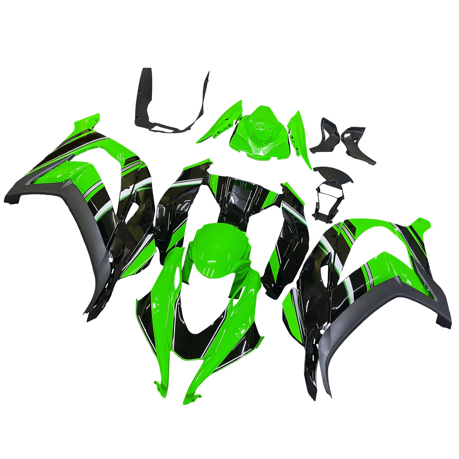 Amotopart 2016-2020 Kawasaki ZX10R Black & Green Style8 Fairing Kit