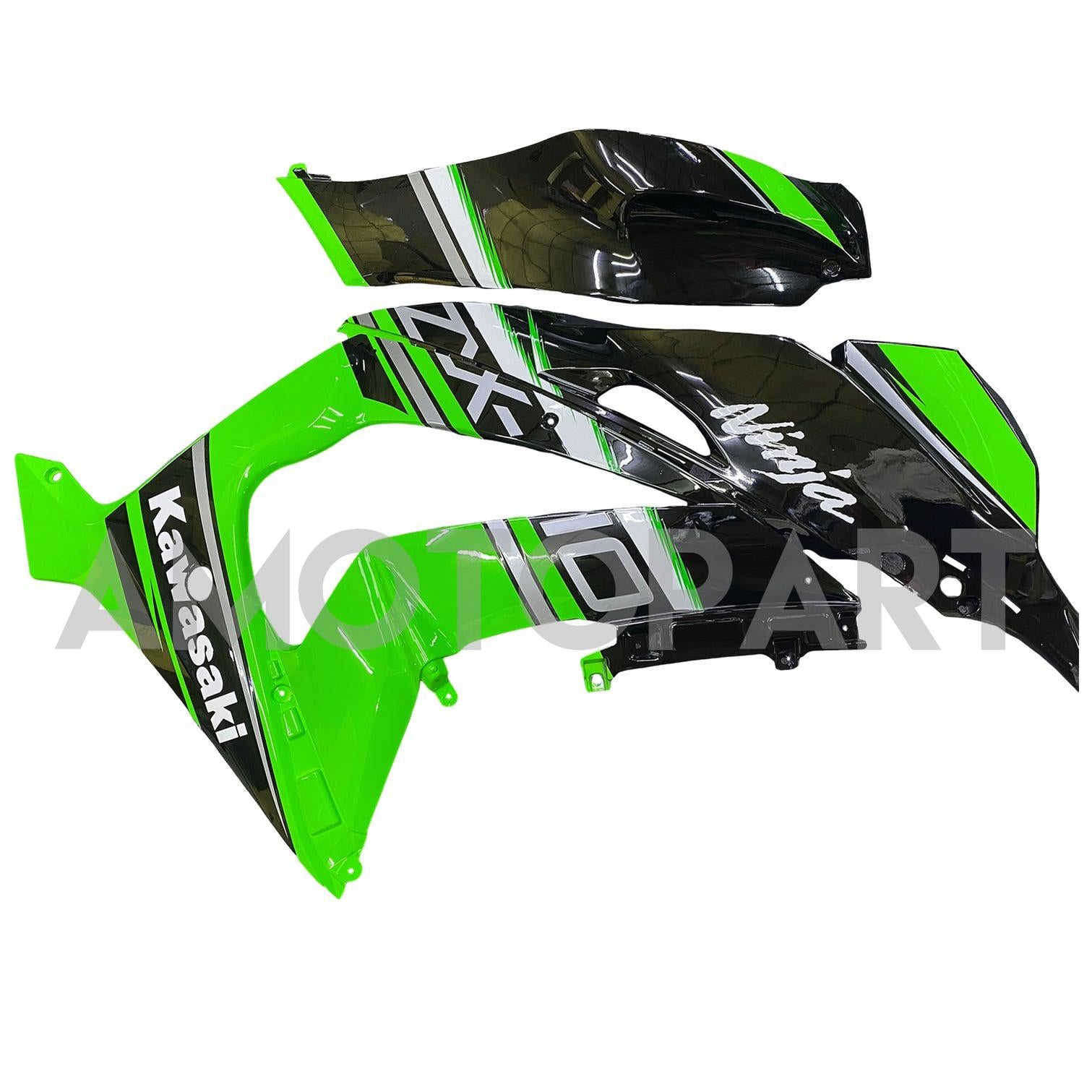 Amotopart 2016-2020 Kawasaki ZX10R ブラック&グリーン Style8 フェアリングキット
