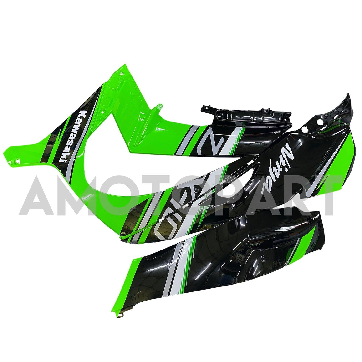 Amotopart 2016-2020 Kawasaki ZX10R ブラック&グリーン Style8 フェアリングキット
