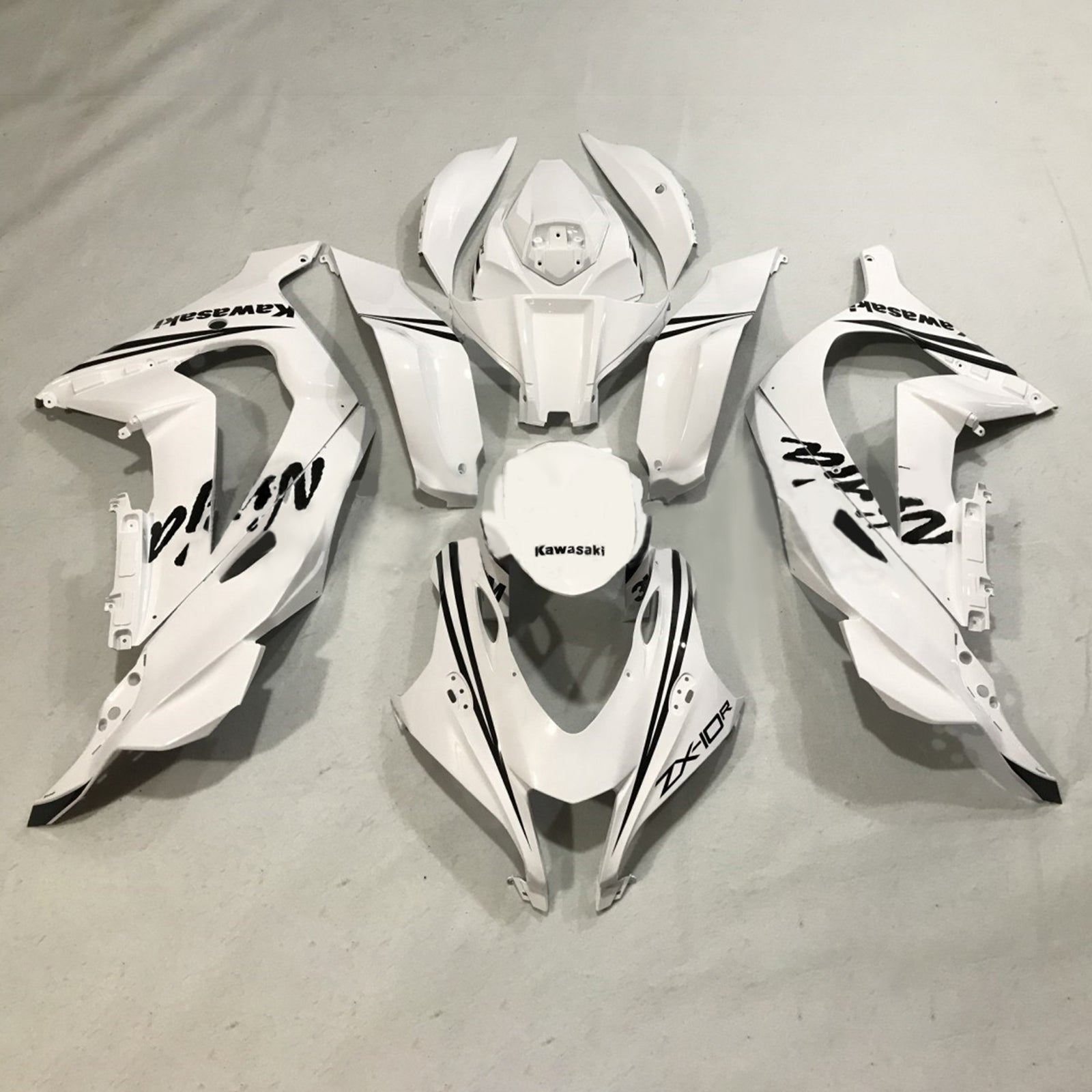 Amotopart 2016-2020 Kawasaki ZX10R White with Black Logo Fairing Kit