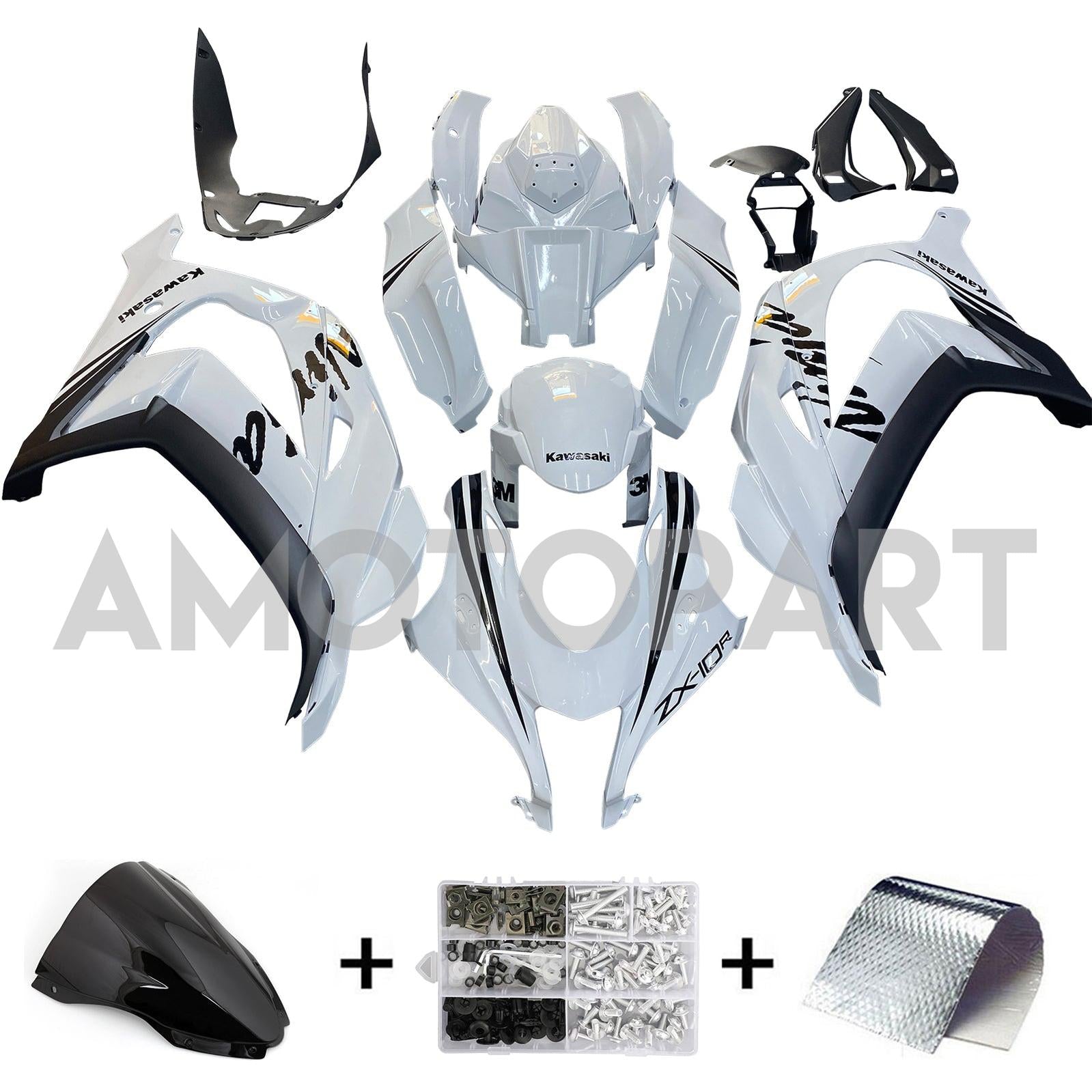 AMOTOPART 2016-2020 KAWASAKI ZX10R VIT MED Black Logo Fairing Kit