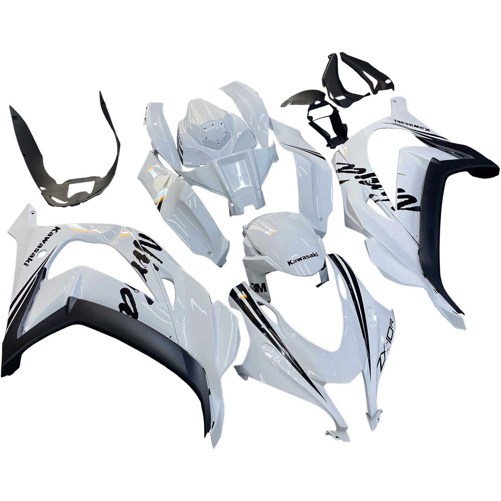 Amotopart 2016-2020 Kawasaki ZX10R White with Black Logo Fairing Kit