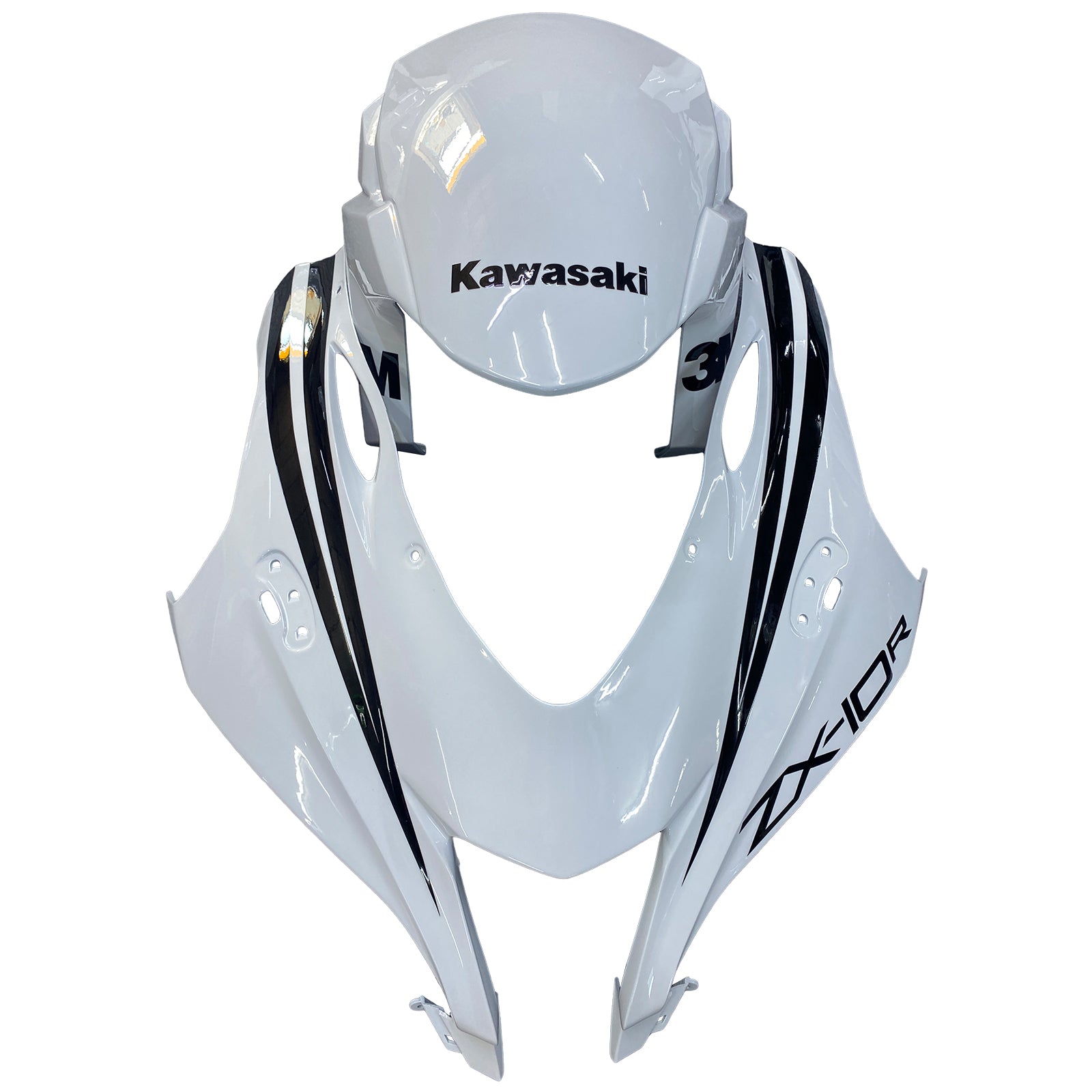 Amotopart 2016-2020 Kawasaki ZX10R White with Black Logo Fairing Kit