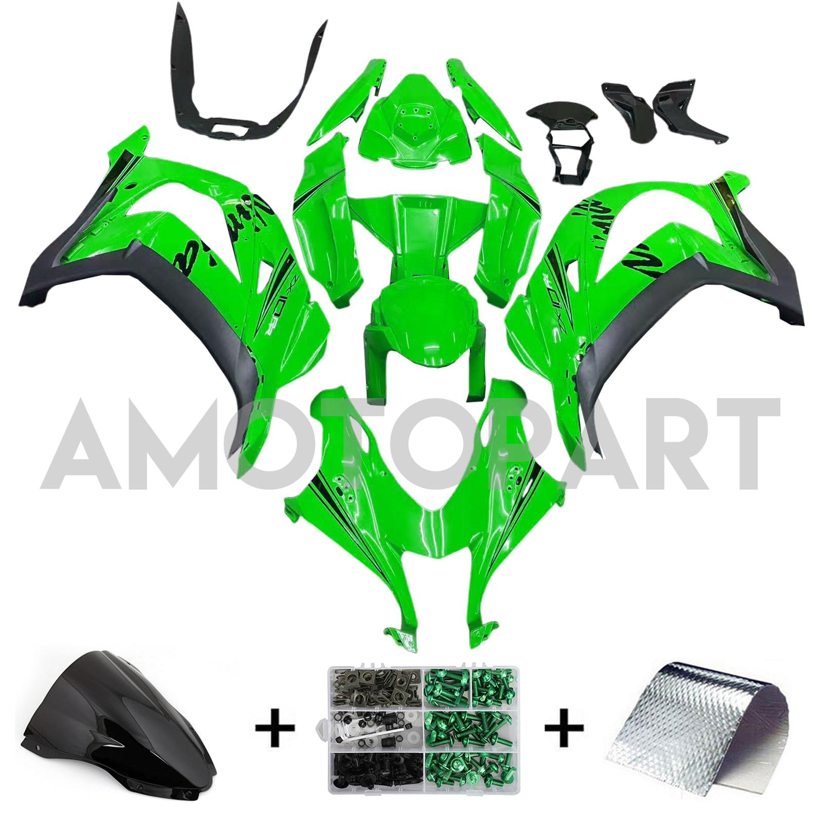 Amotopart 2016-2020 Kawasaki ZX10R Green with Black Logo Fairing Kit