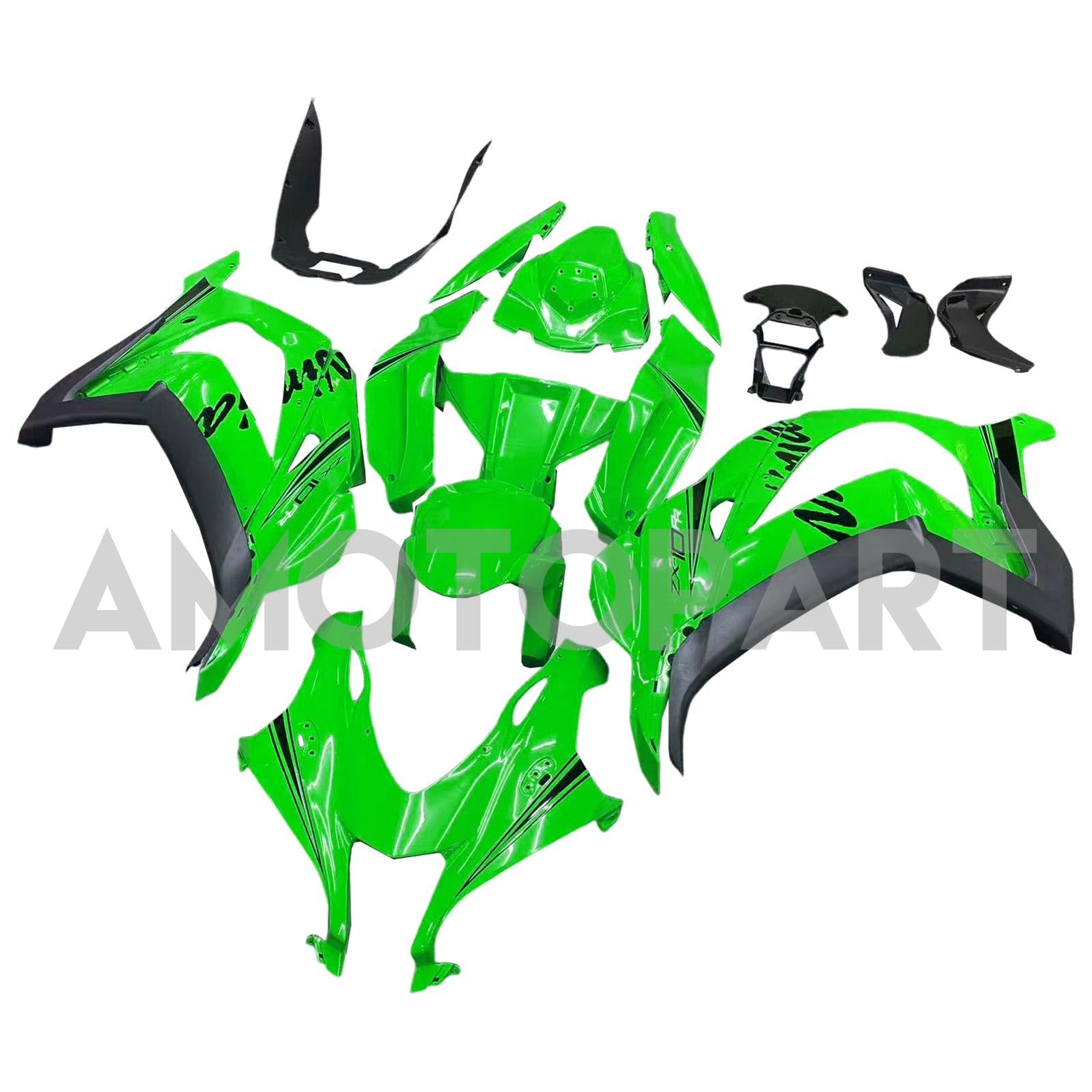 Amotopart 2016-2020 Kawasaki ZX10R グリーン ブラックロゴ付き フェアリングキット