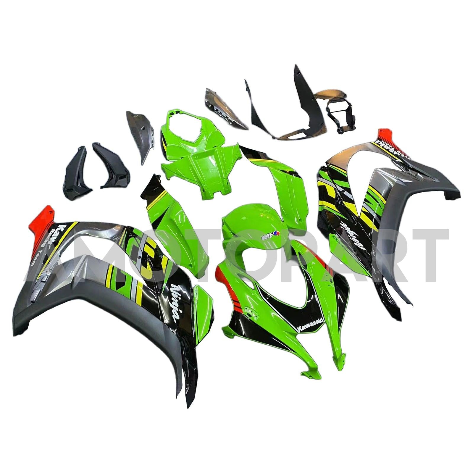 Amotopart 2016-2020 Kawasaki ZX10R Black&Green Style7 Fairing Kit