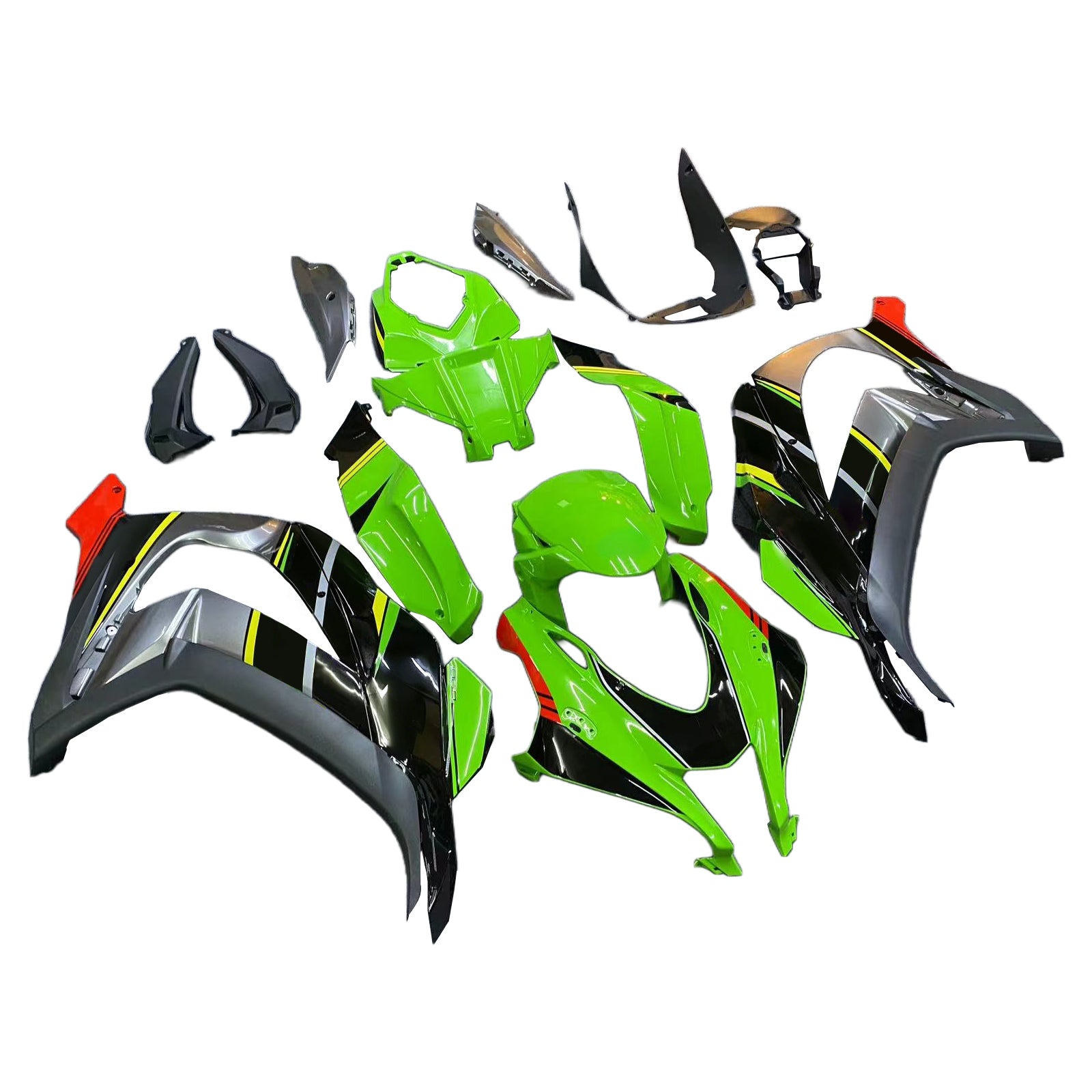 Amotopart 2016-2020 Kawasaki ZX10R Black&Green Style7 Fairing Kit