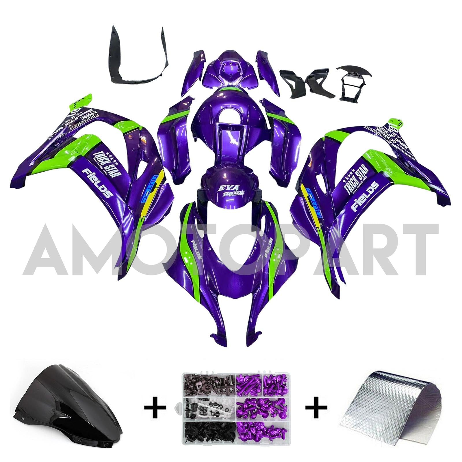 Amotopart 2016-2020 Kawasaki ZX10R Purple & Green Fairing Kit