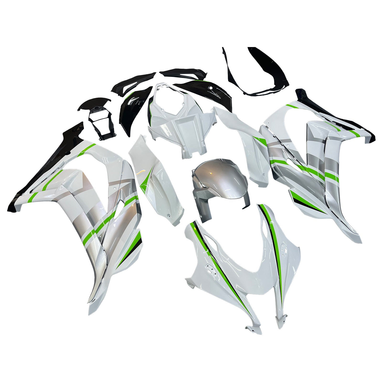 Amotopart 2016-2020 Kawasaki ZX10R Silver&Green Fairing Kit