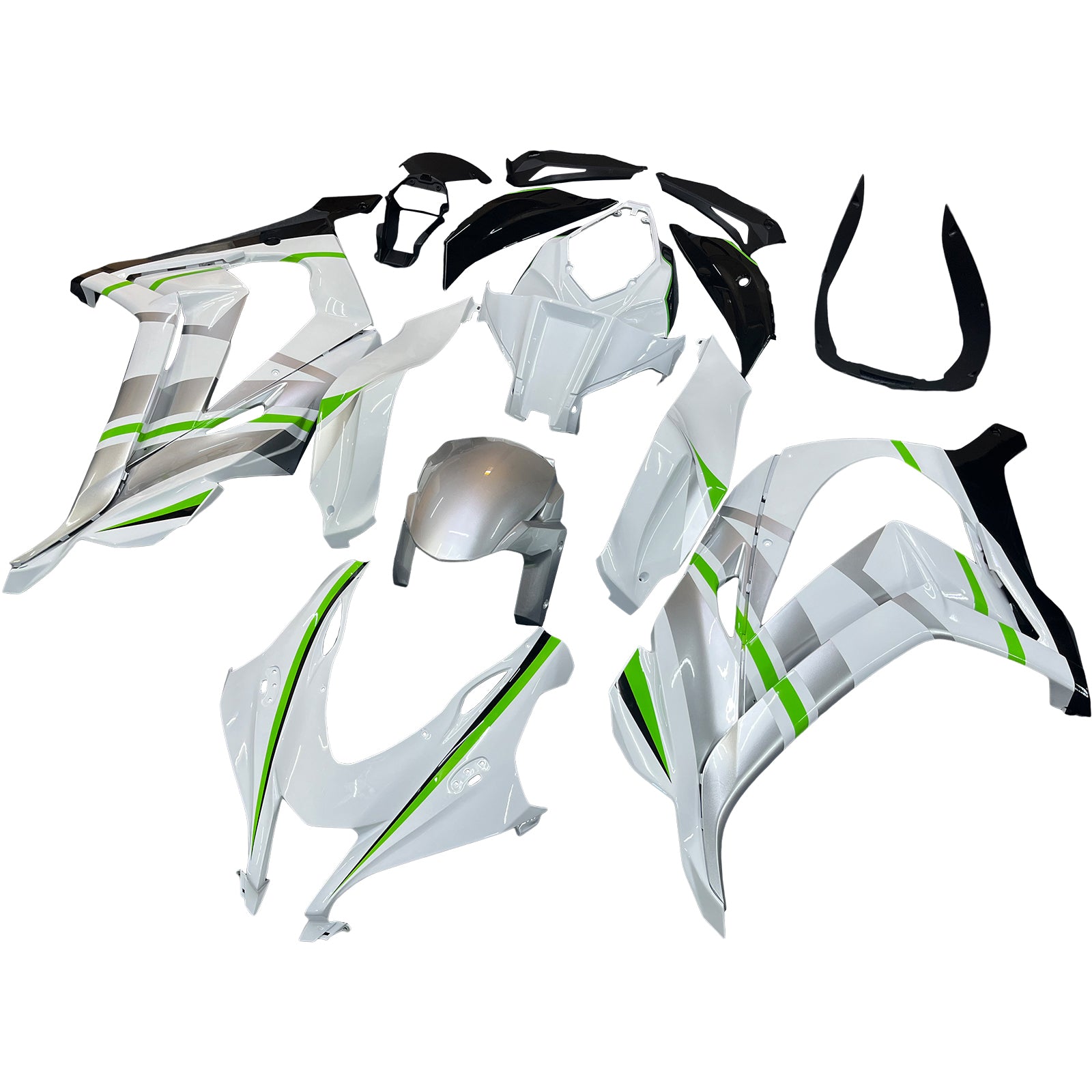 Amotopart 2016-2020 Kawasaki ZX10R Silver&Green Fairing Kit