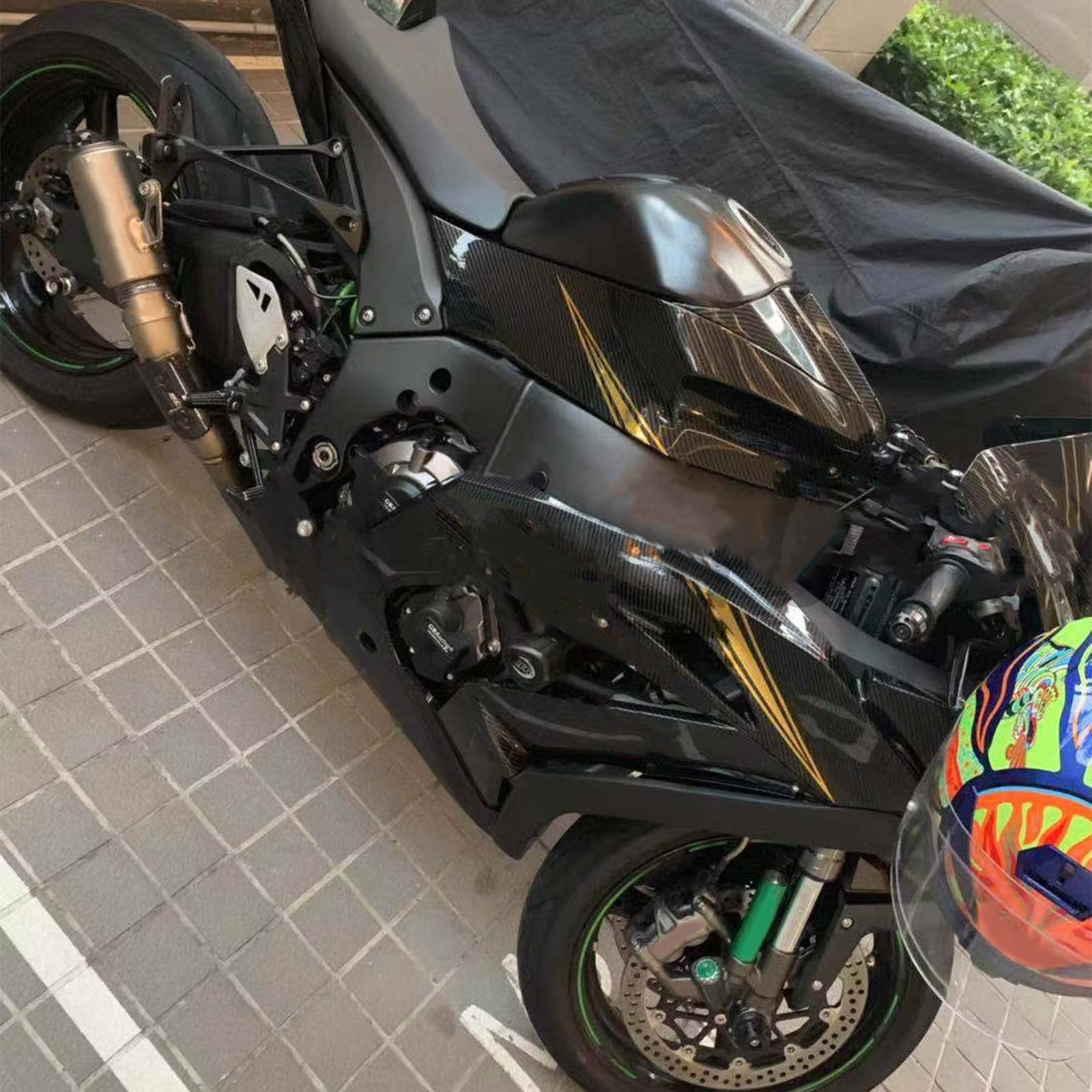 Amotopart 2016-2020 ZX10R Kawasaki Carbon Fiber&Gold Fairing Kit