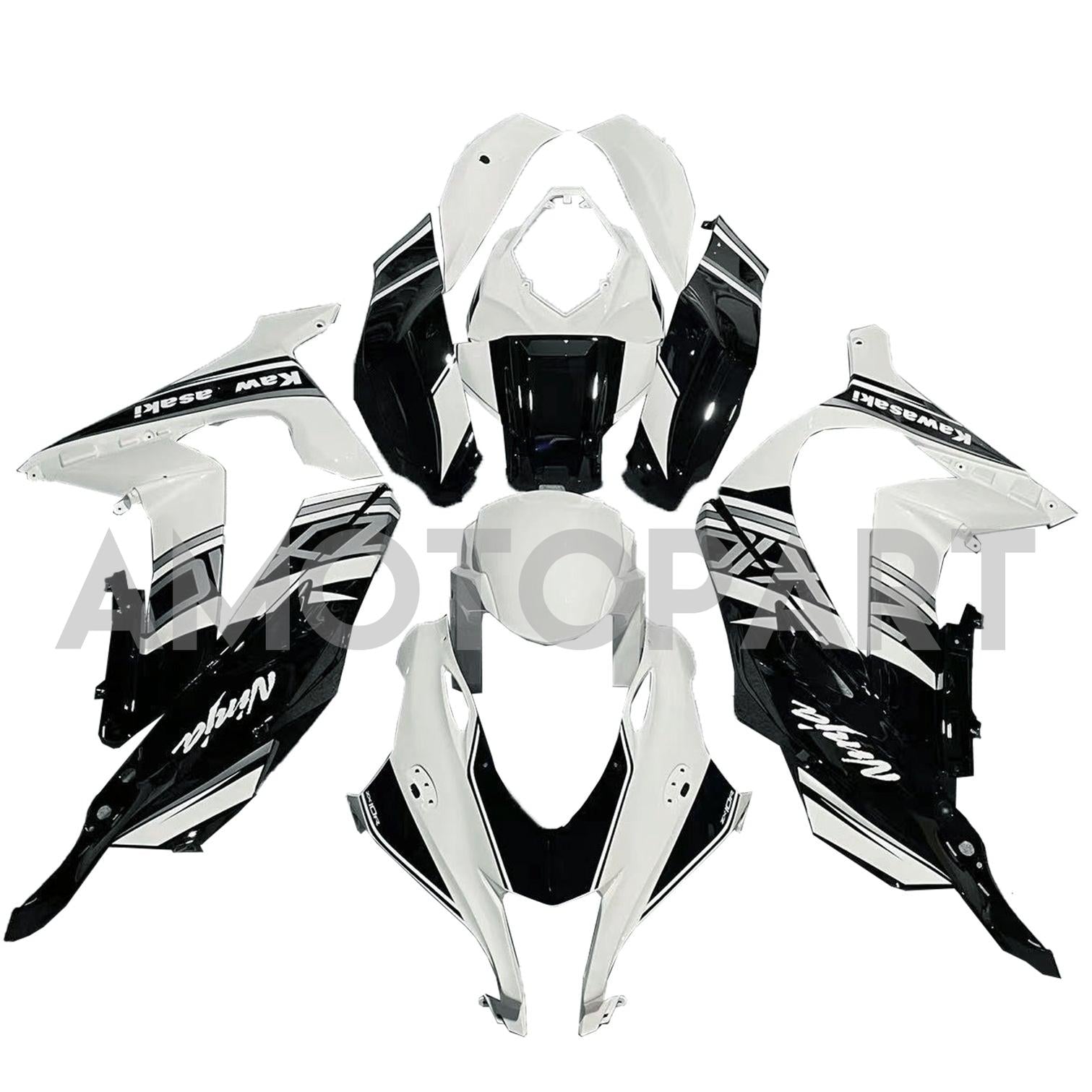Amotopart 2016-2020 ZX10R Kawasaki Black & White Style3 Fairing Kit