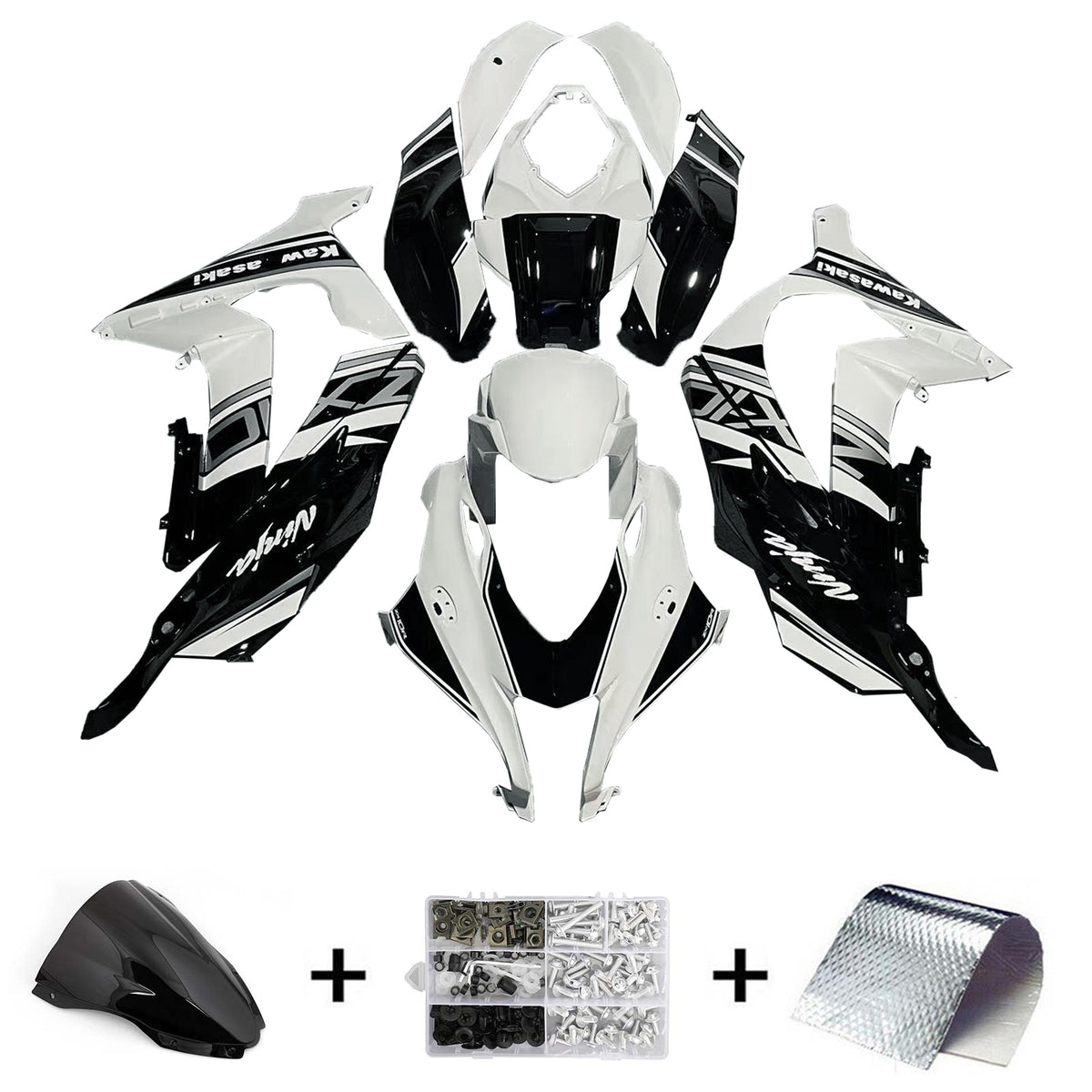 Amotopart 2016-2020 ZX10R Kawasaki Negro Blanco Estilo 3 Kit de carenado