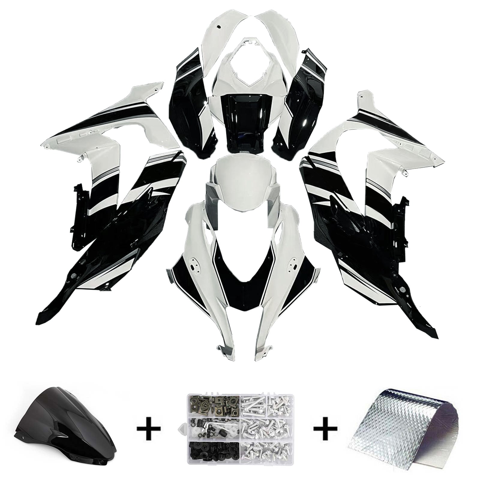 Amotopart 2016-2020 ZX10R Kawasaki Black&White Style3 Fairing Kit
