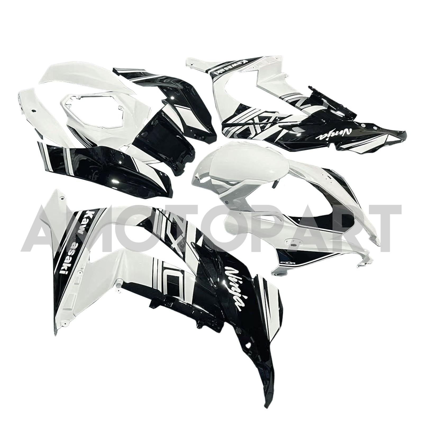 Amotopart 2016-2020 ZX10R Kawasaki Black & White Style3 Fairing Kit