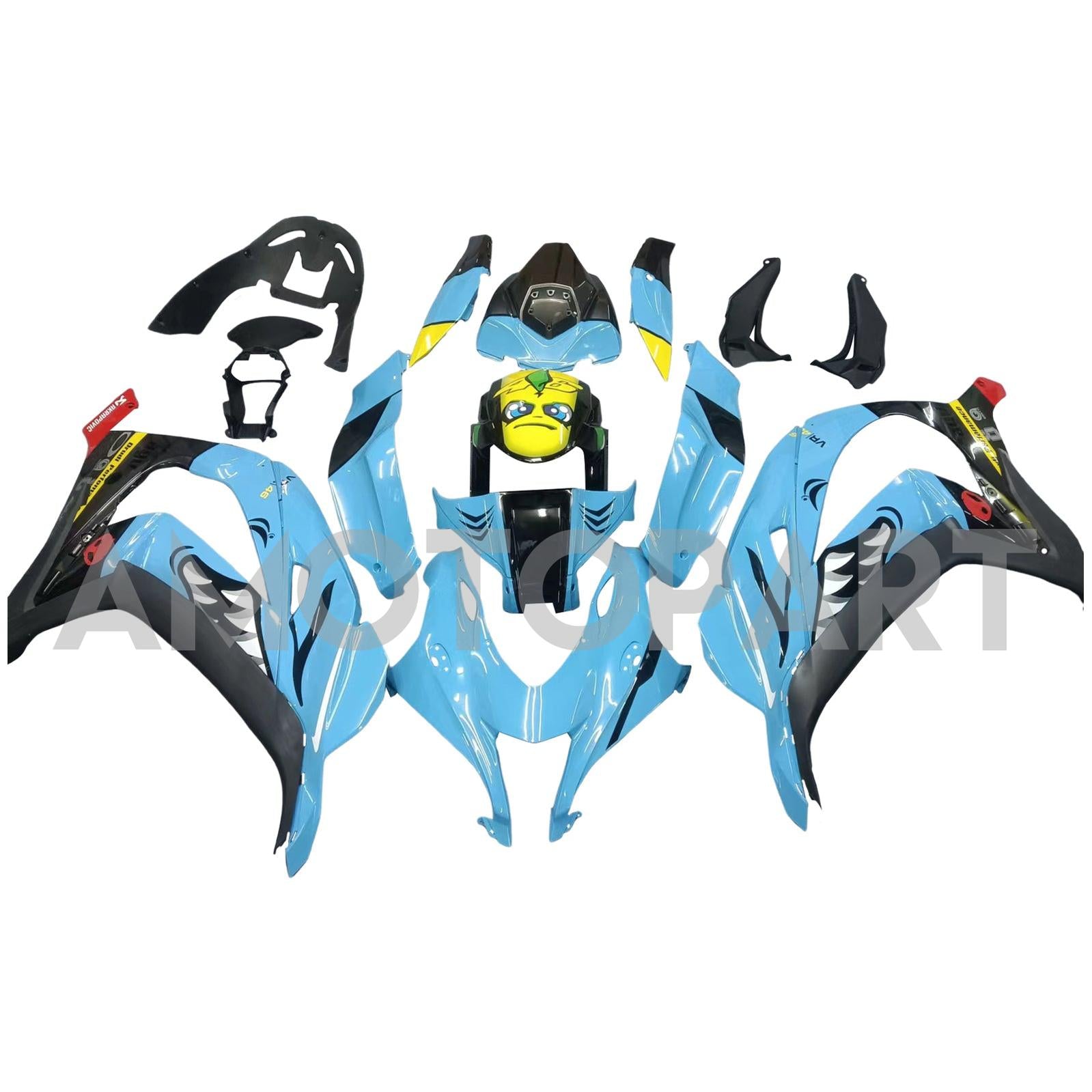 Amotopart 2016-2020 ZX10R Kawasaki Blue Shark Teeth Fairing Kit