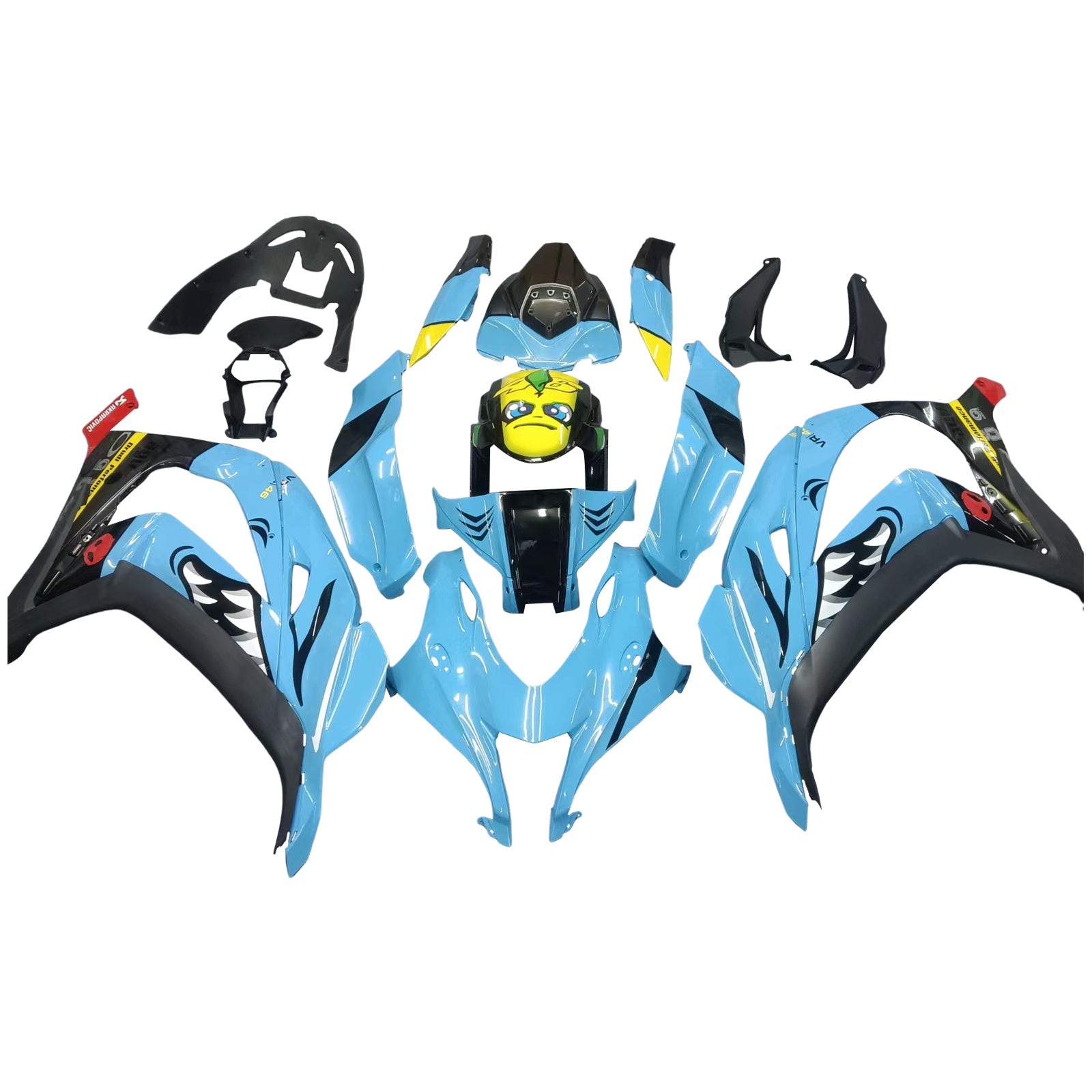 Amotopart 2016-2020 ZX10R Kawasaki Blue Shark Teeth Fairing Kit