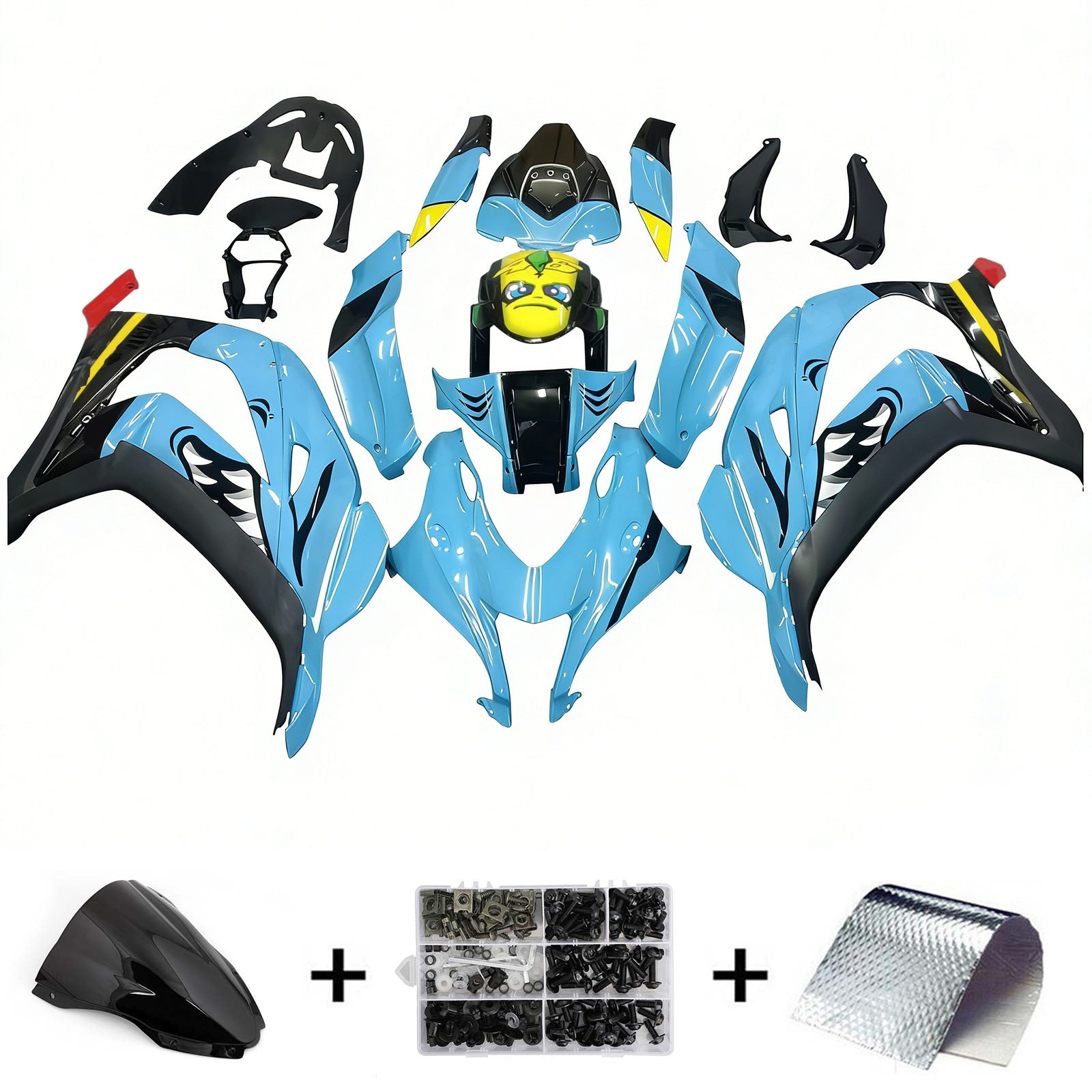 Amotopart 2016-2020 ZX10R Kawasaki Blue Shark Teeth Fairing Kit