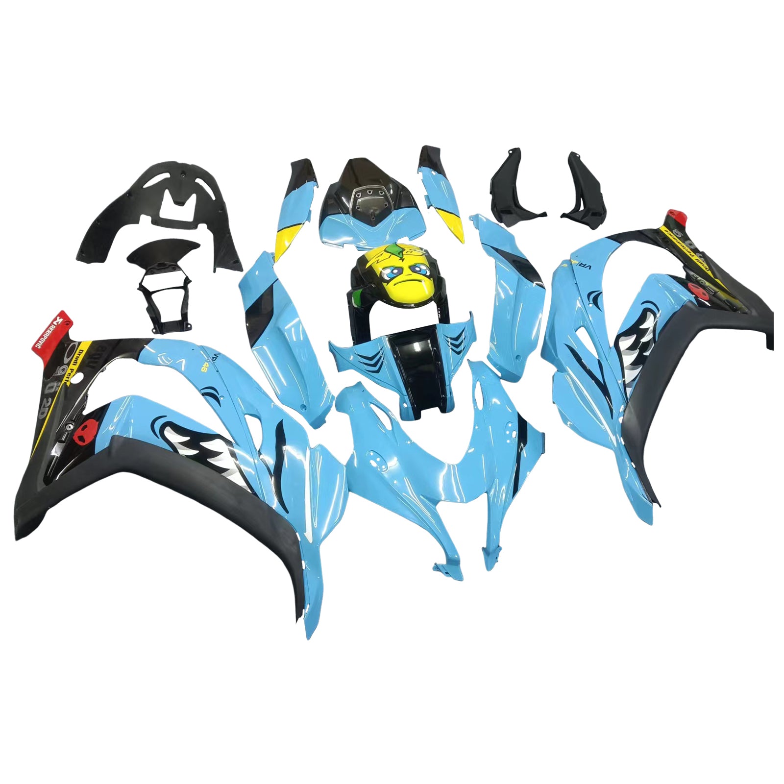 Amotopart 2016–2020 ZX10R Kawasaki Blue Shark Zähne Verkleidungsset