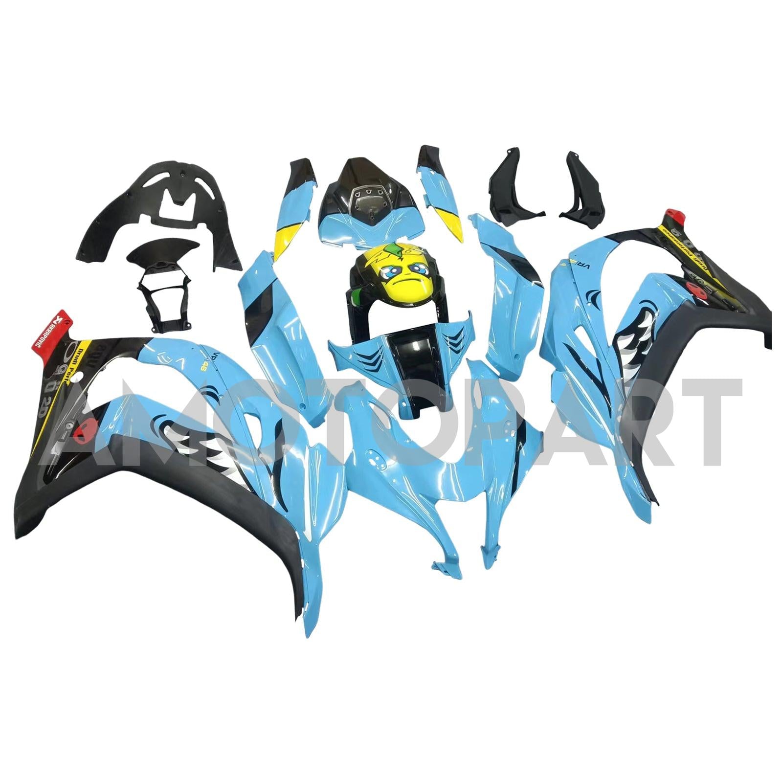 Amotopart 2016-2020 ZX10R Kawasaki Blue Shark Teeth Fairing Kit