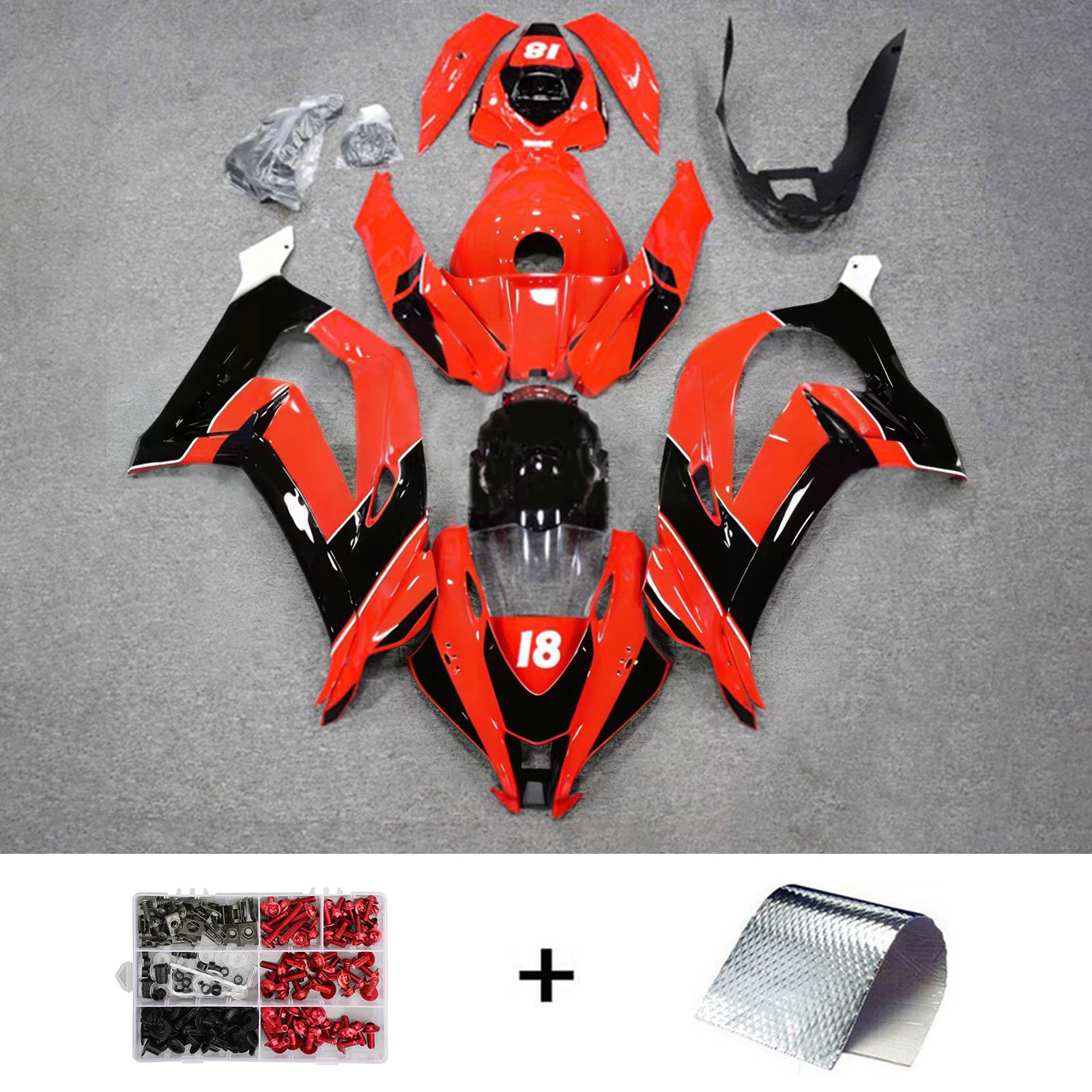 Amotopart 2016-2020 ZX10R Kawasaki Red & Black Style4 Fairing Kit