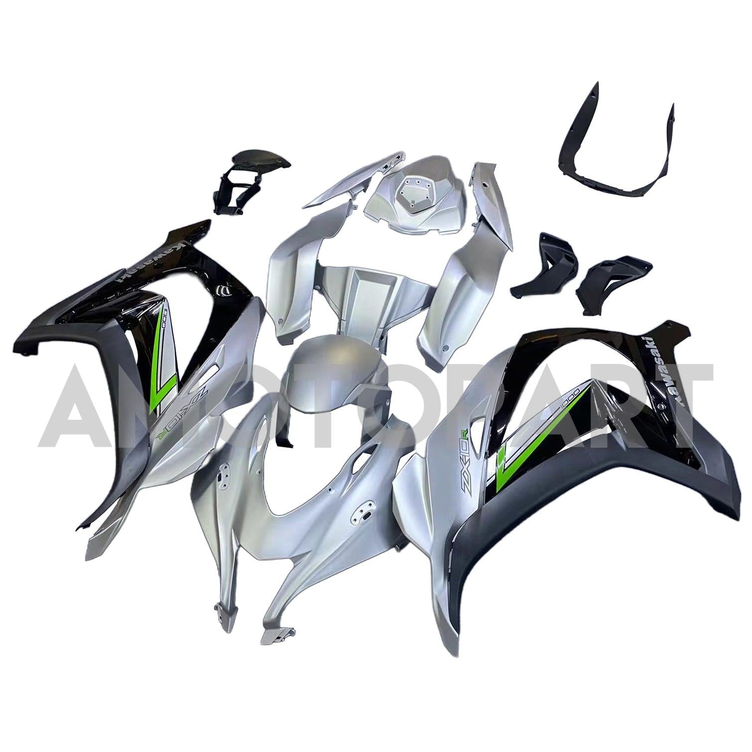 Amotopart 2016-2020 ZX10R Kawasaki Silver&Black Fairing Kit