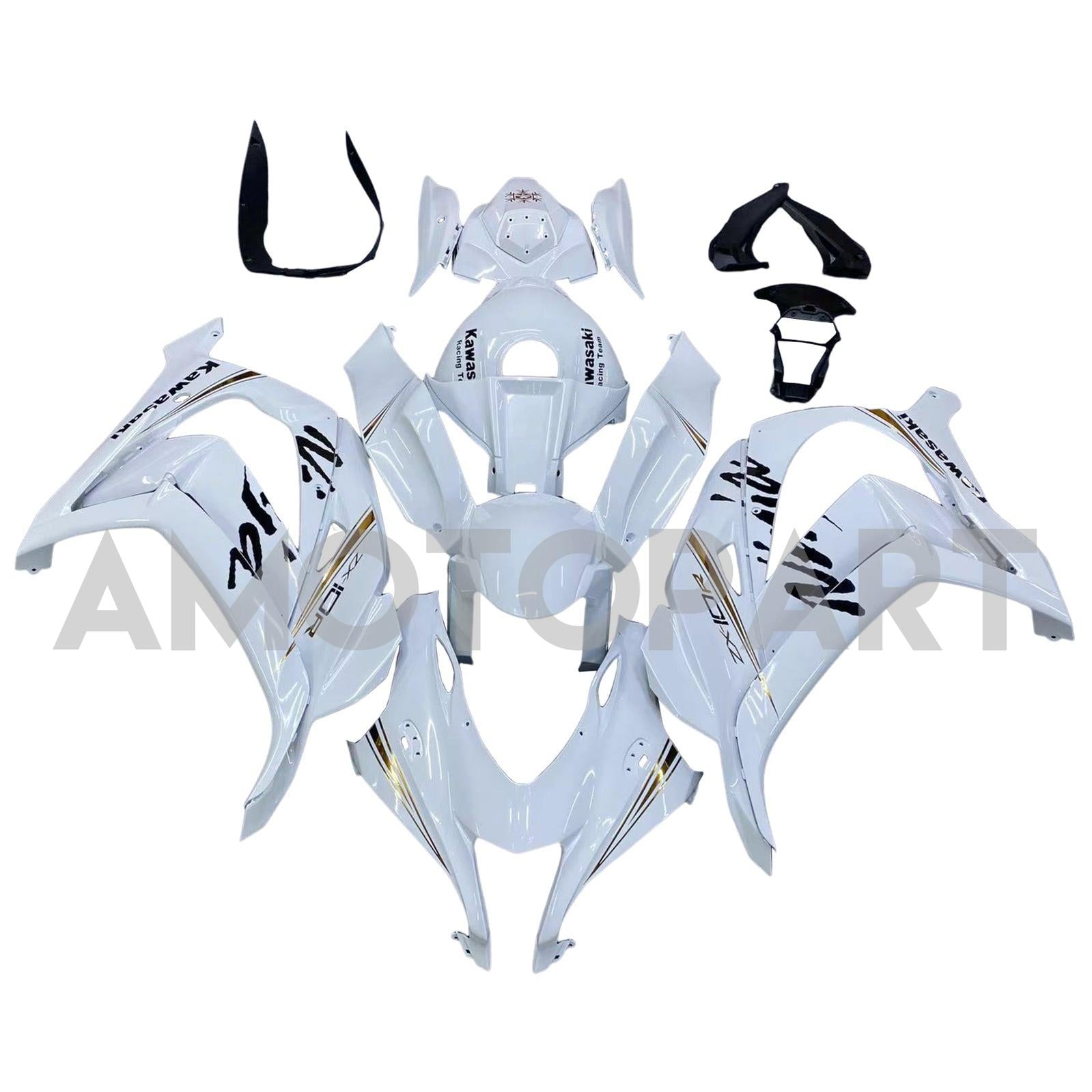 Amotopart 2016-2020 ZX10R Kawasaki White&Black Logo Fairing Kit