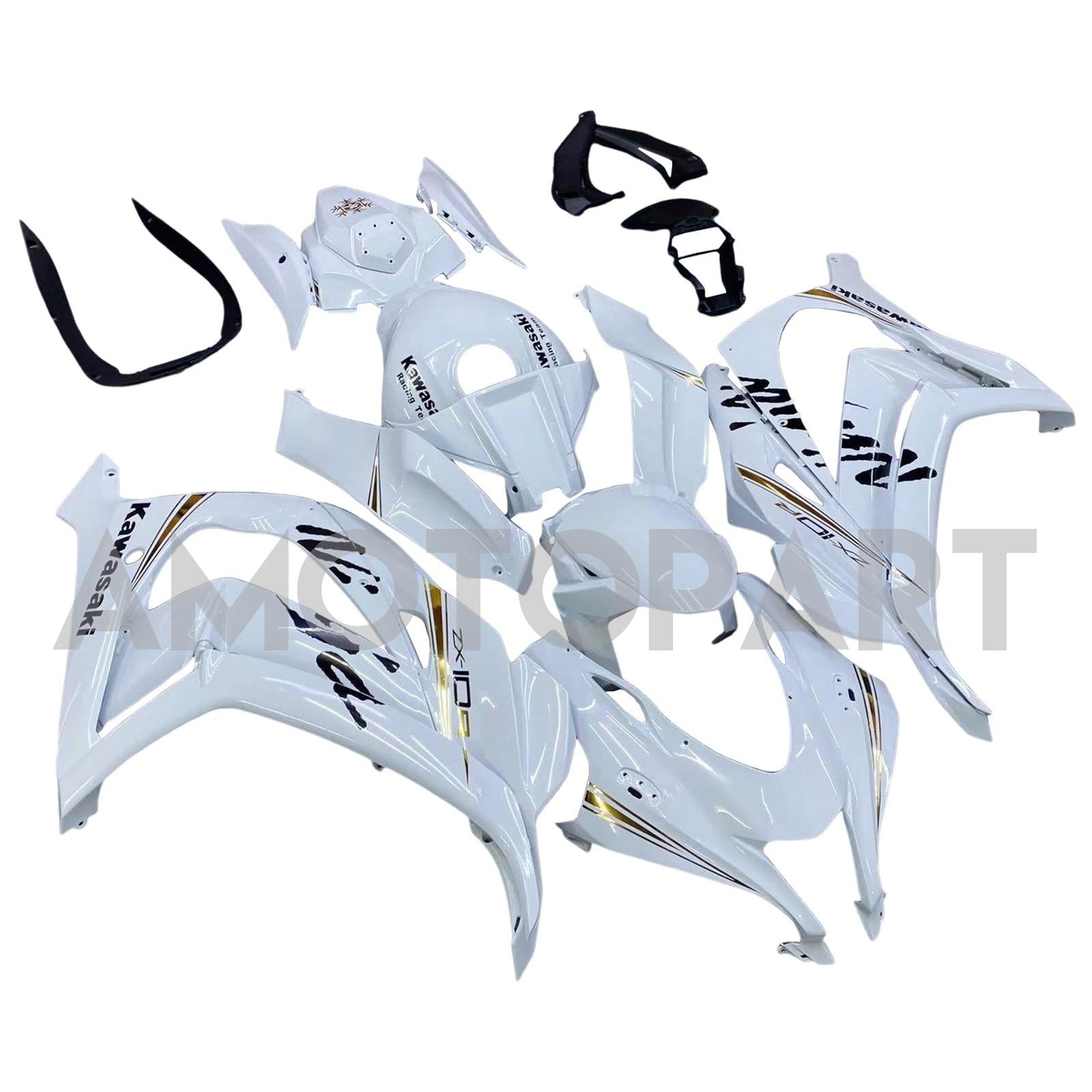 Amotopart 2016–2020 ZX10R Kawasaki Weiß&Schwarzes Logo-Verkleidungskit