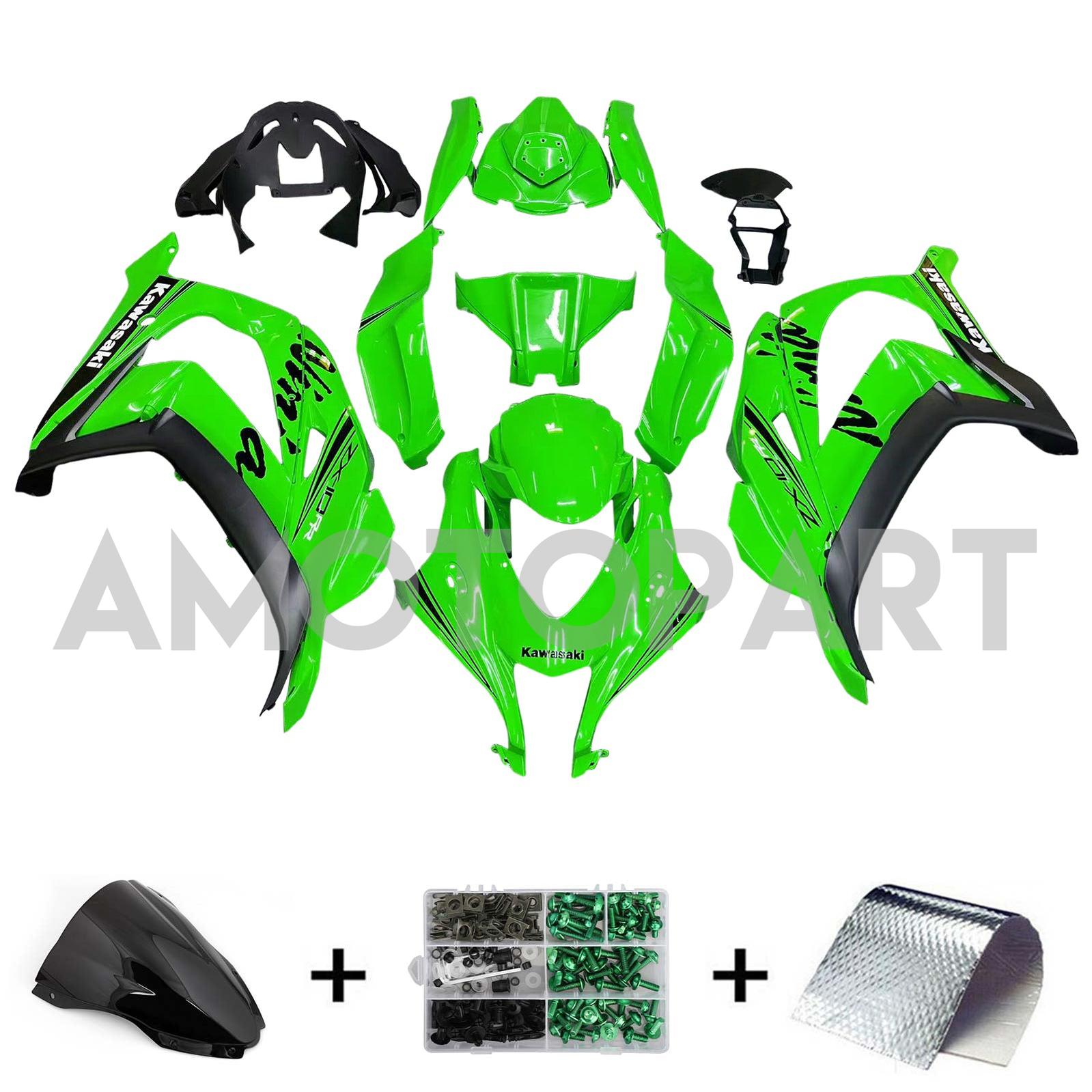 Amotopart 2016-2020 ZX10R Kawasaki Green & Black Styl3 Fairing Kit