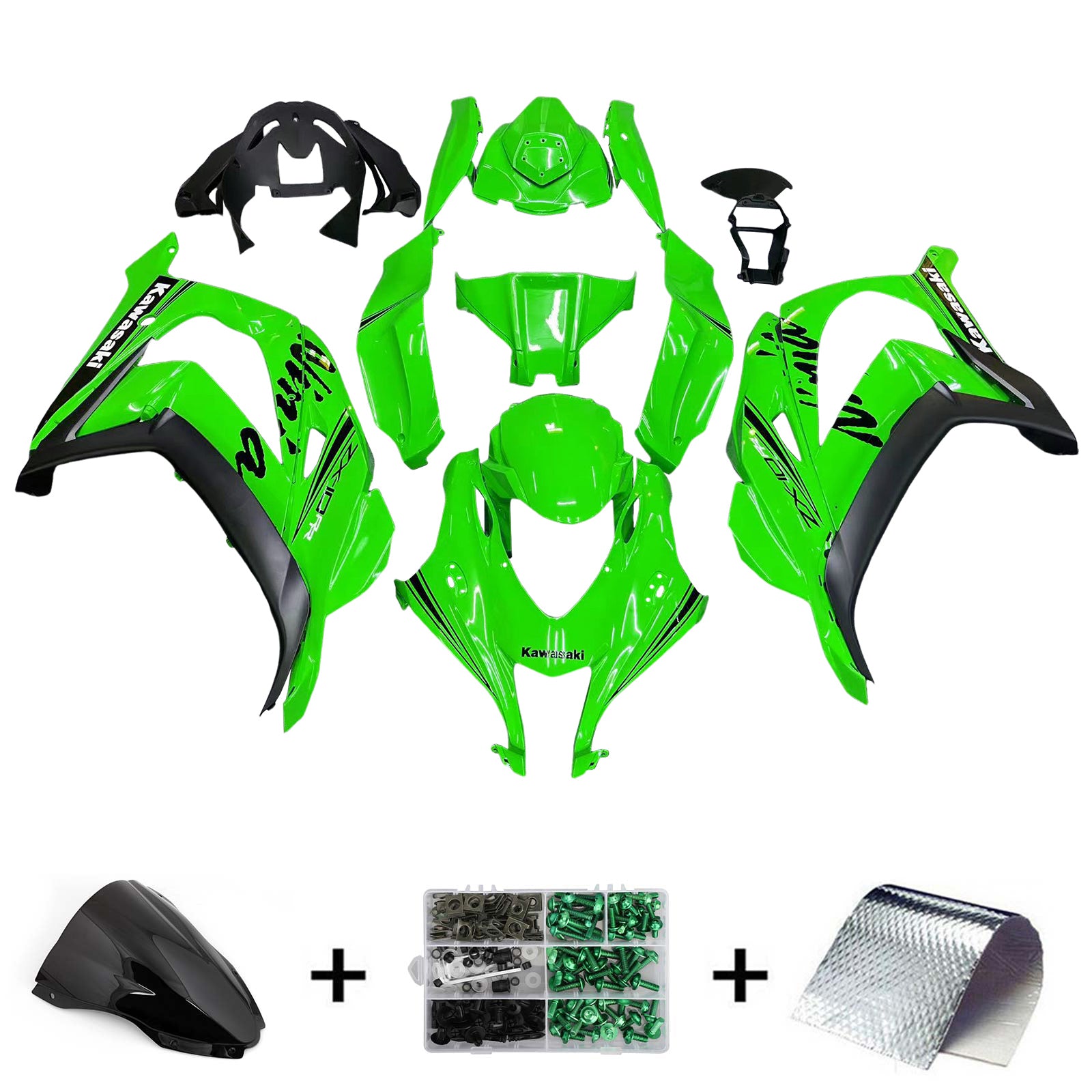 Amotopart 2016-2020 ZX10R Kawasaki Kit de carenado verde y negro Style3