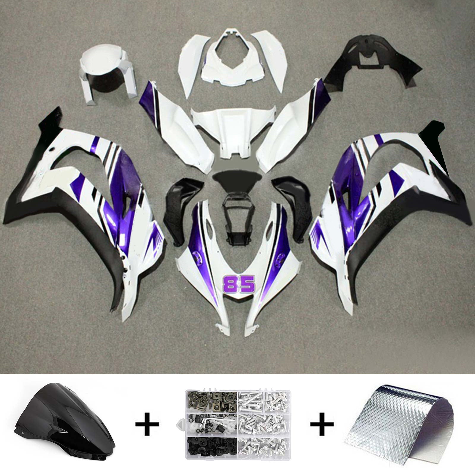 Kit carena Amotopart 2016-2020 ZX10R Kawasaki bianco e viola