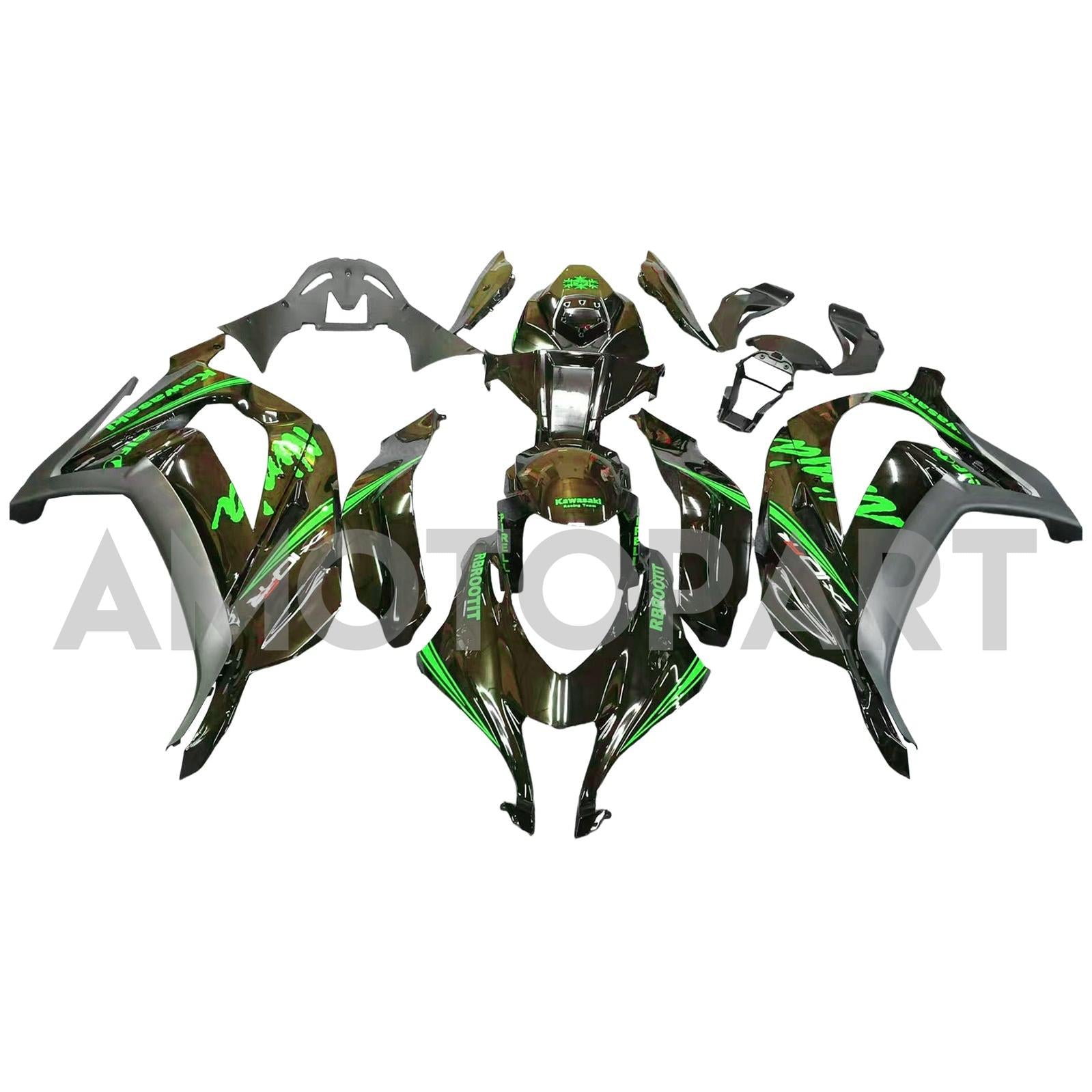Amotopart 2016-2020 ZX10R Kawasaki Green&Black Style2 Fairing Kit