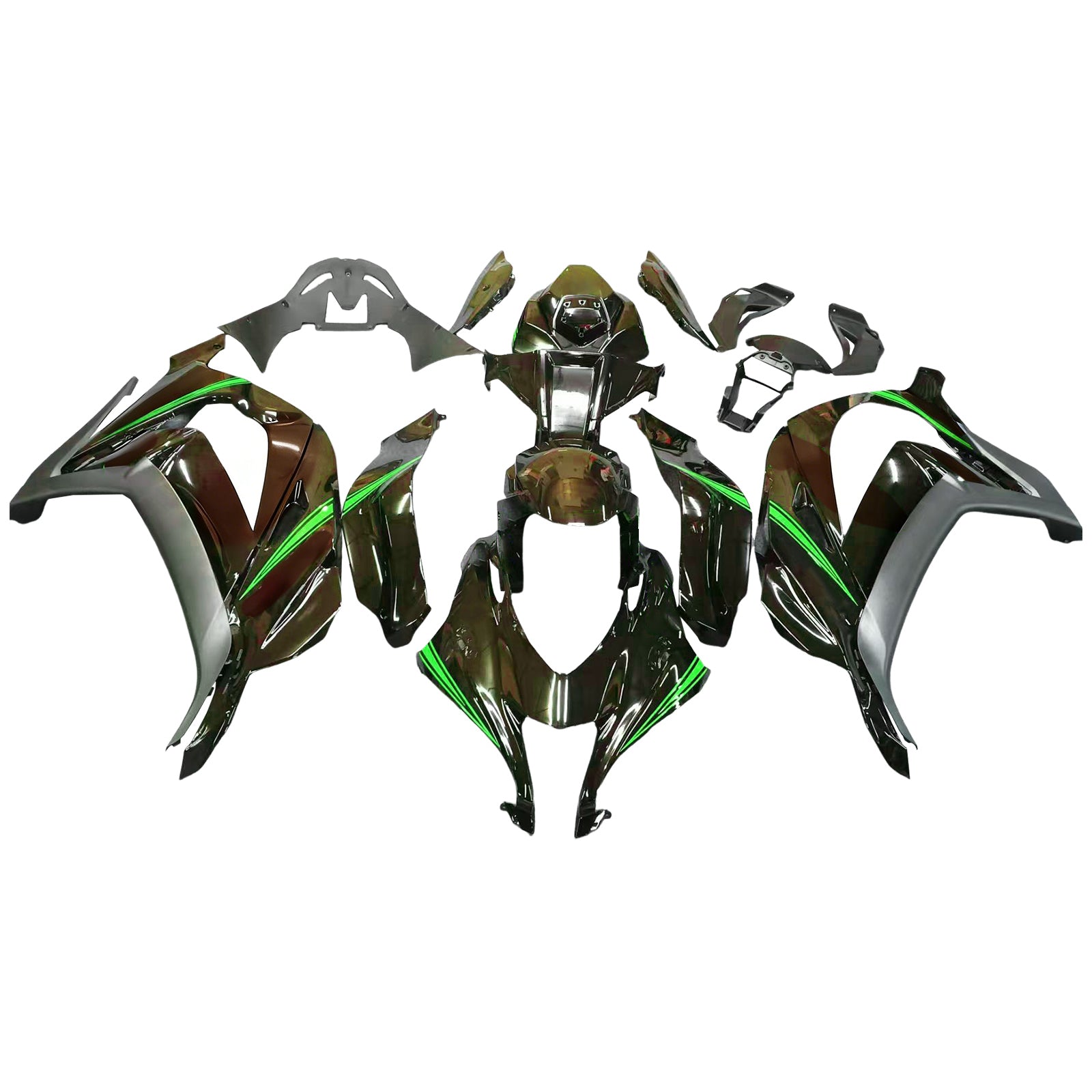 Amotopart 2016-2020 ZX10R Kawasaki Grün&Schwarzes Style2 Verkleidungsset