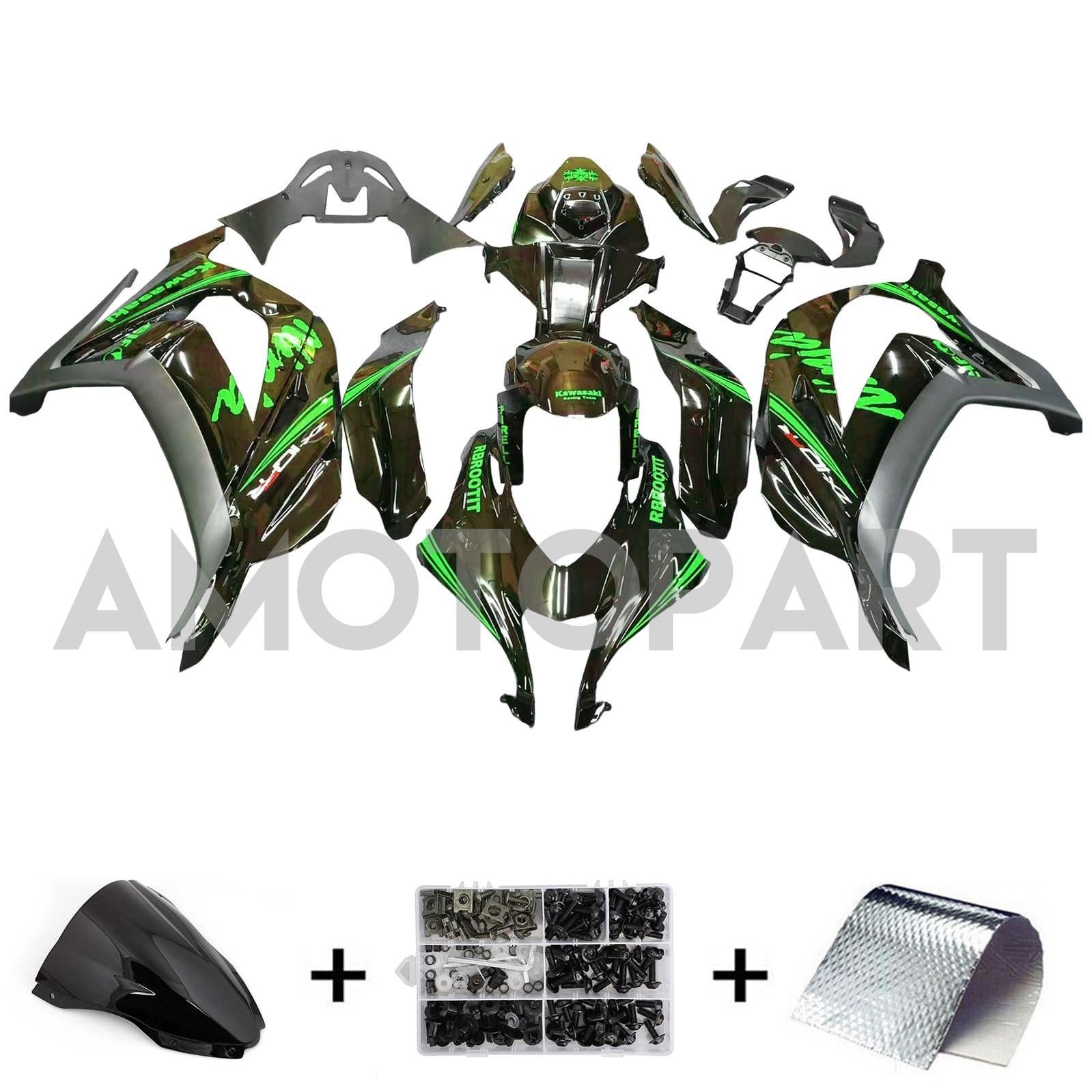 Amotopart 2016-2020 ZX10R Kawasaki Green&Black Style2 Fairing Kit