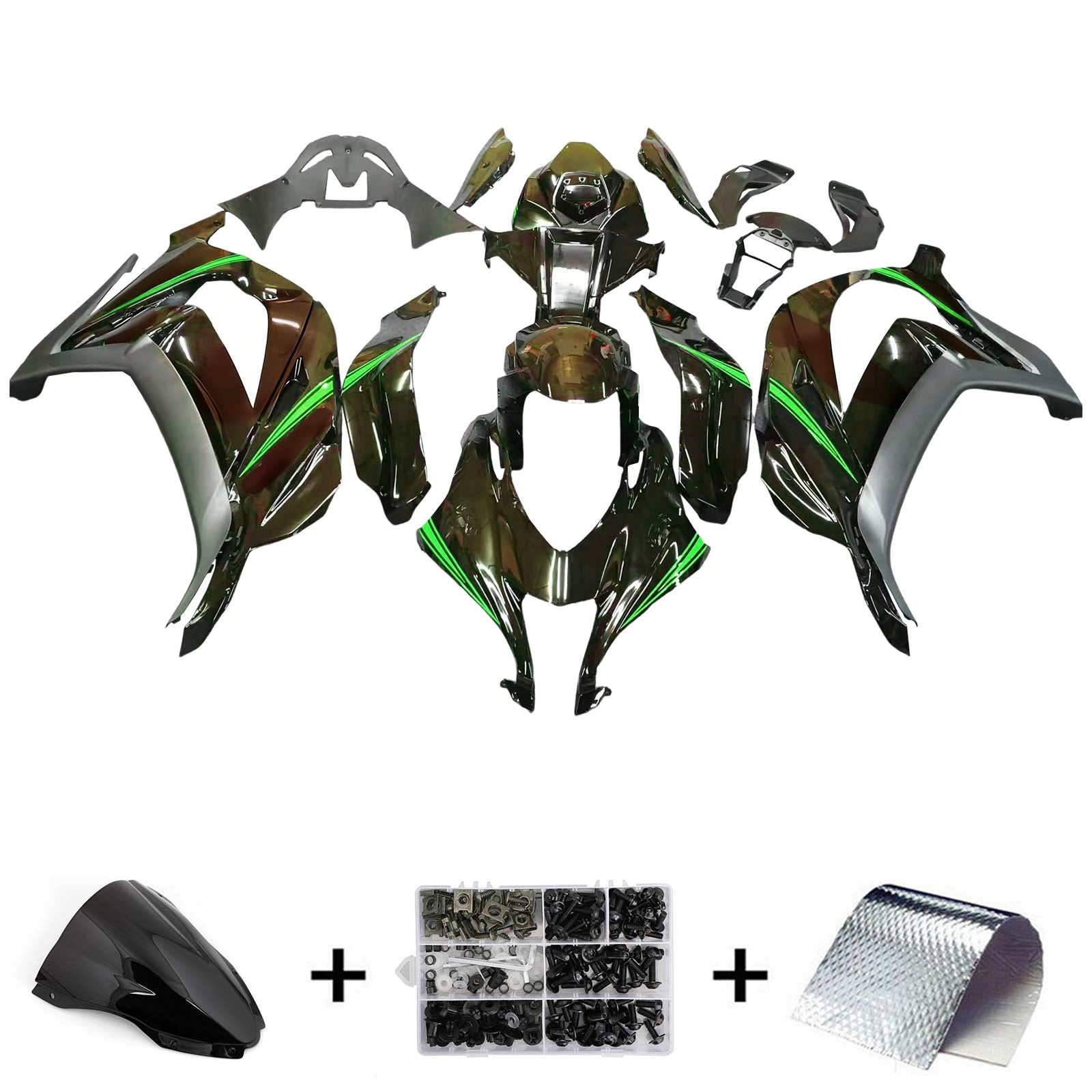 Amotopart 2016-2020 ZX10R Kawasaki Grün&Schwarzes Style2 Verkleidungsset