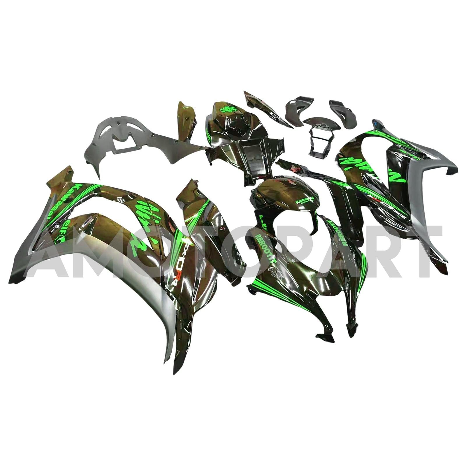 Amotopart 2016-2020 ZX10R Kawasaki Green & Black Style2 Failing Kit