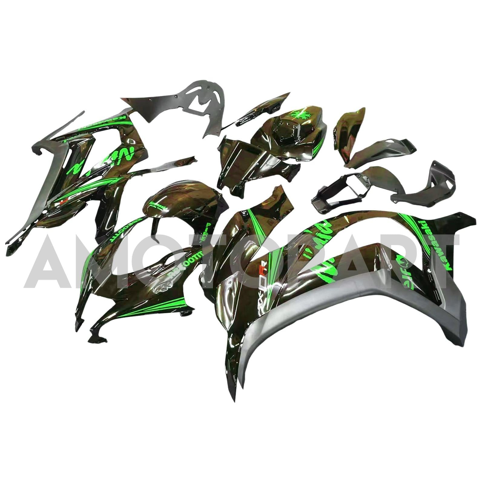 Amotopart 2016-2020 ZX10R Kawasaki Green & Black Style2 Failing Kit