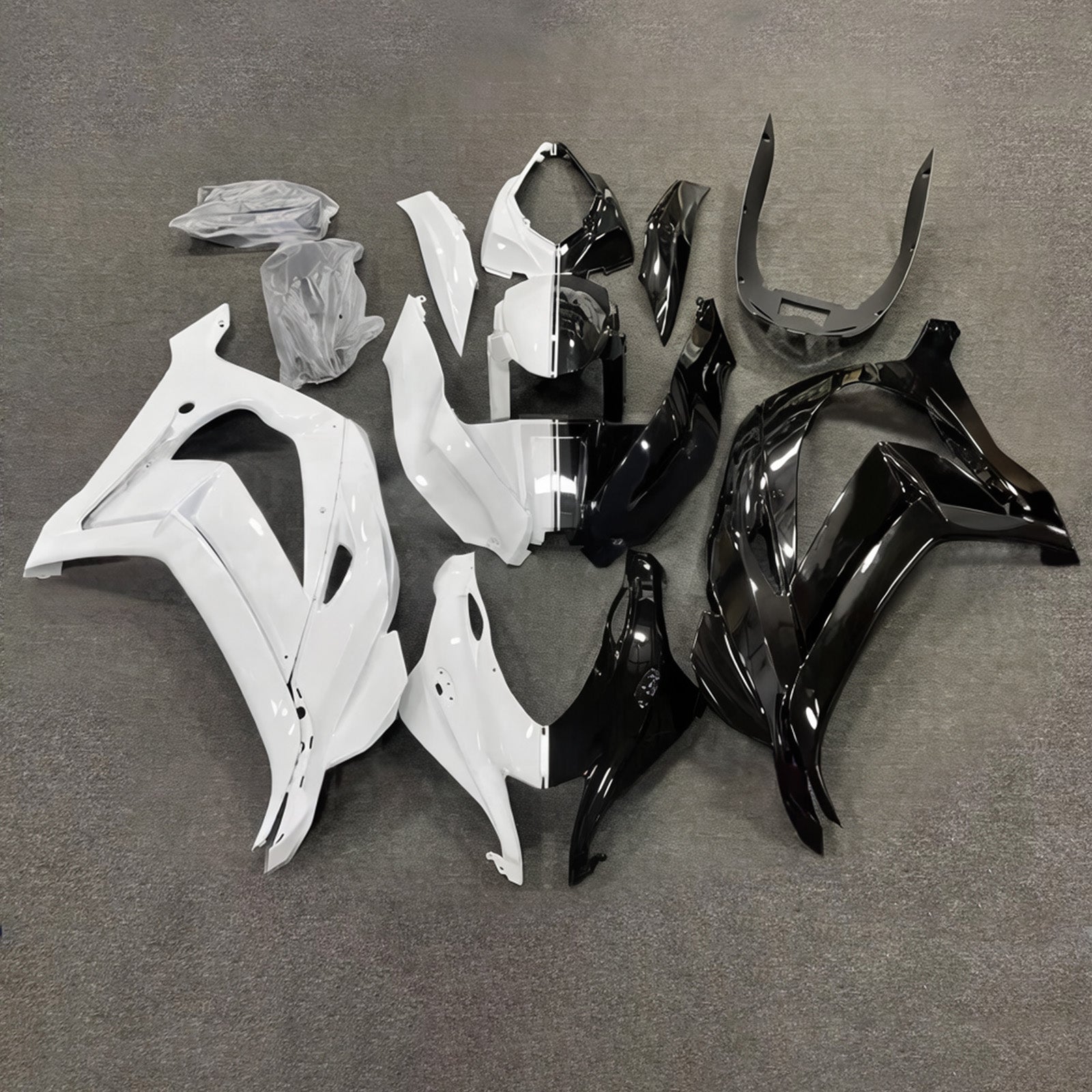 Amotopart 2016–2020 Kawasaki ZX10R Schwarz-weißes Verkleidungsset