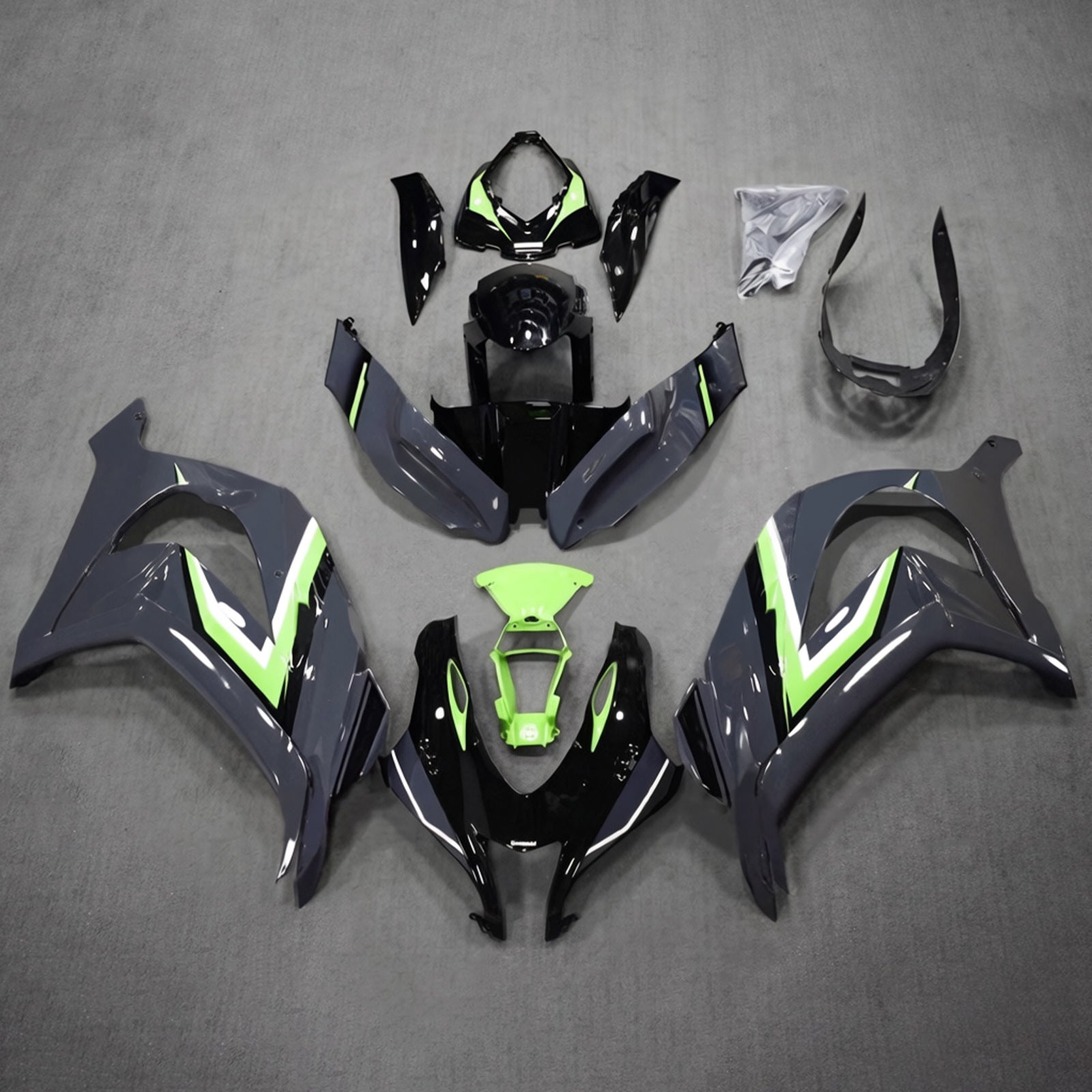 Amotopart 2016-2020 Kawasaki ZX10R Sort Grå Grøn Fairing Kit