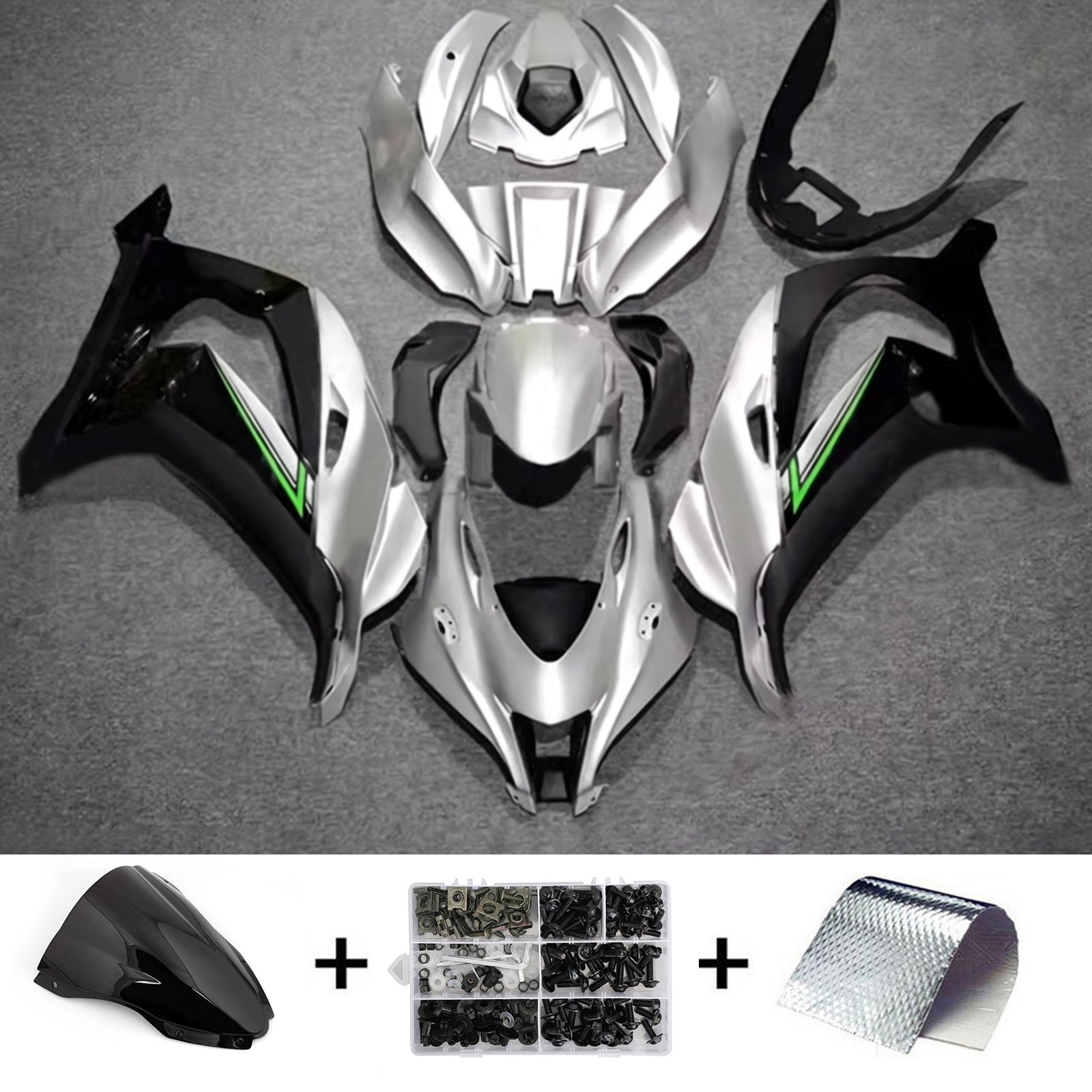 Amotopart 2016–2020 Kawasaki ZX10R Schwarz Silber Verkleidungsset