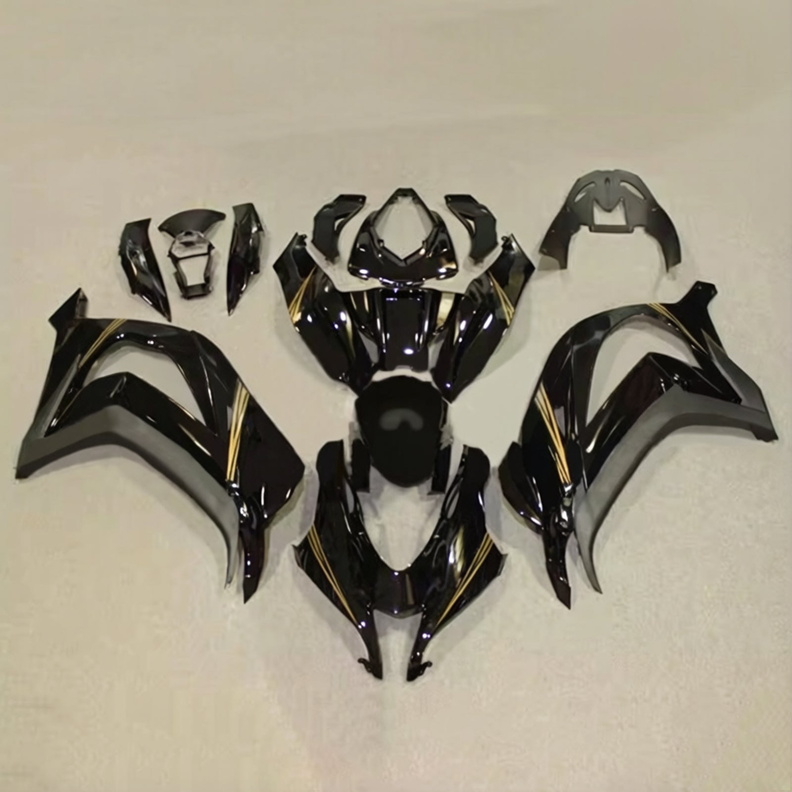 Amotopart 2016-2020 Kawasaki ZX10R Black Gold Fairing Kit