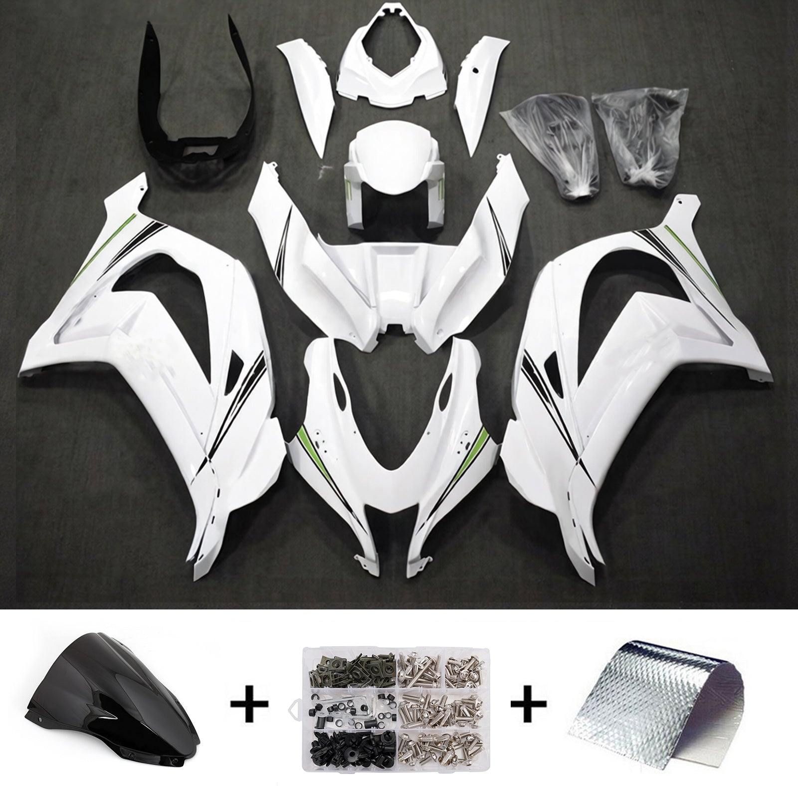 Amotopart 2016-2020 Kawasaki ZX10R ホワイト ブラック フェアリングキット