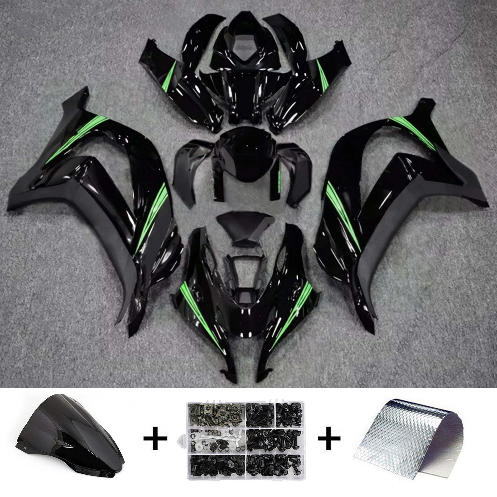 Amotopart 2016-2020 Kawasaki ZX10R Black Green Fairing Kit