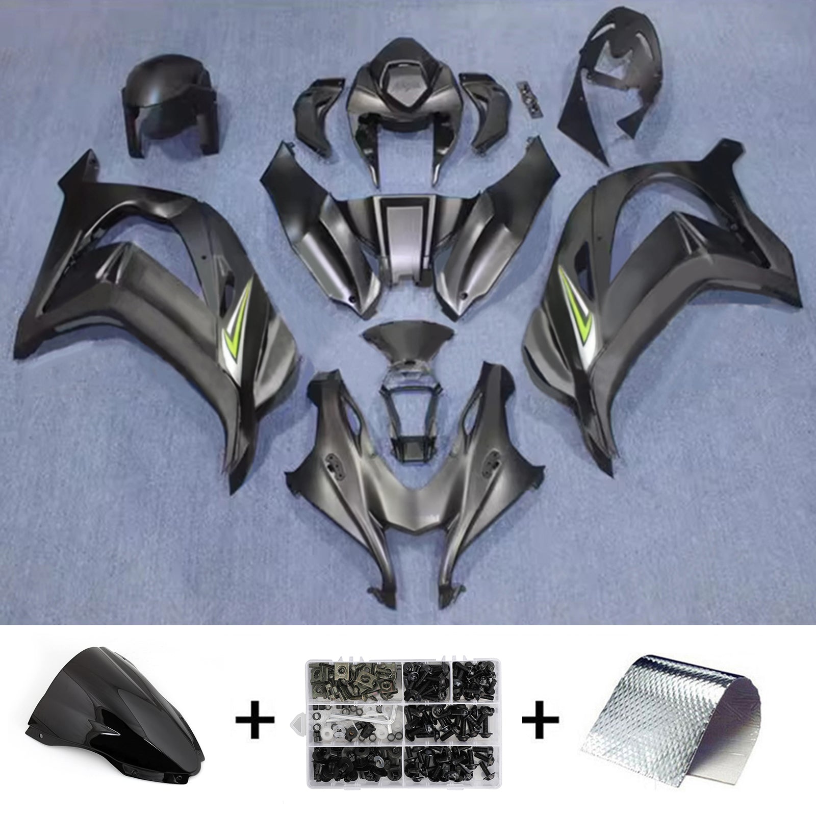 Amotopart 2016-2020 Kawasaki ZX10R Black Fairing Kit
